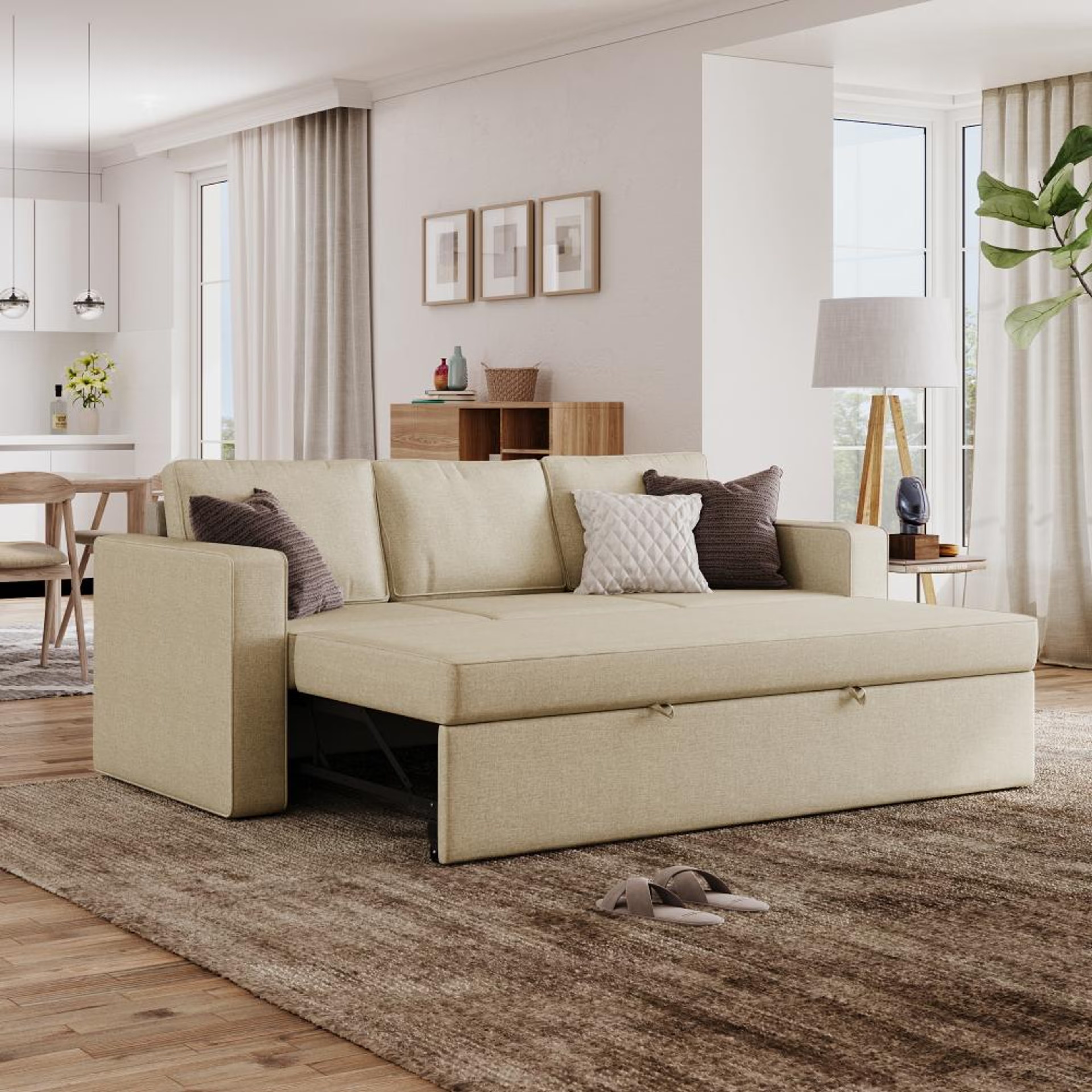 Wakefit Napper Convertible Three Seater Sofa Cum Bed Without Storage 3 Seater, Omega Pearl