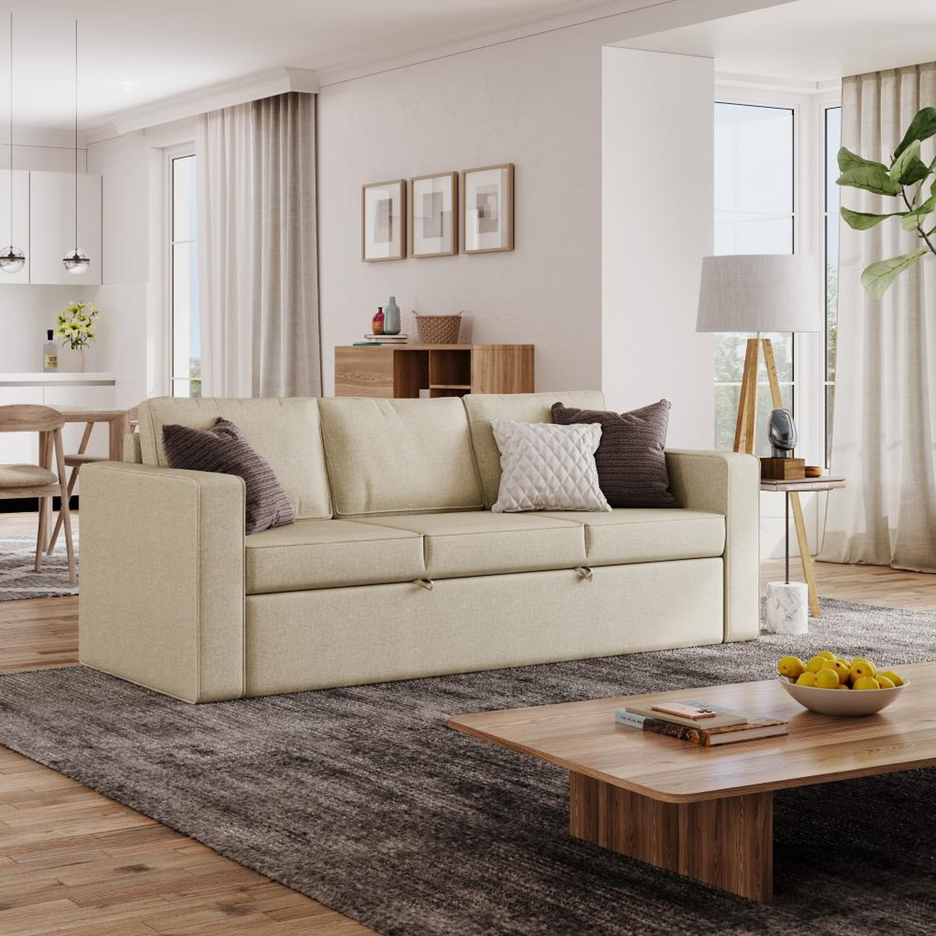 Wakefit Napper Convertible Three Seater Sofa Cum Bed Without Storage 3 Seater, Omega Pearl