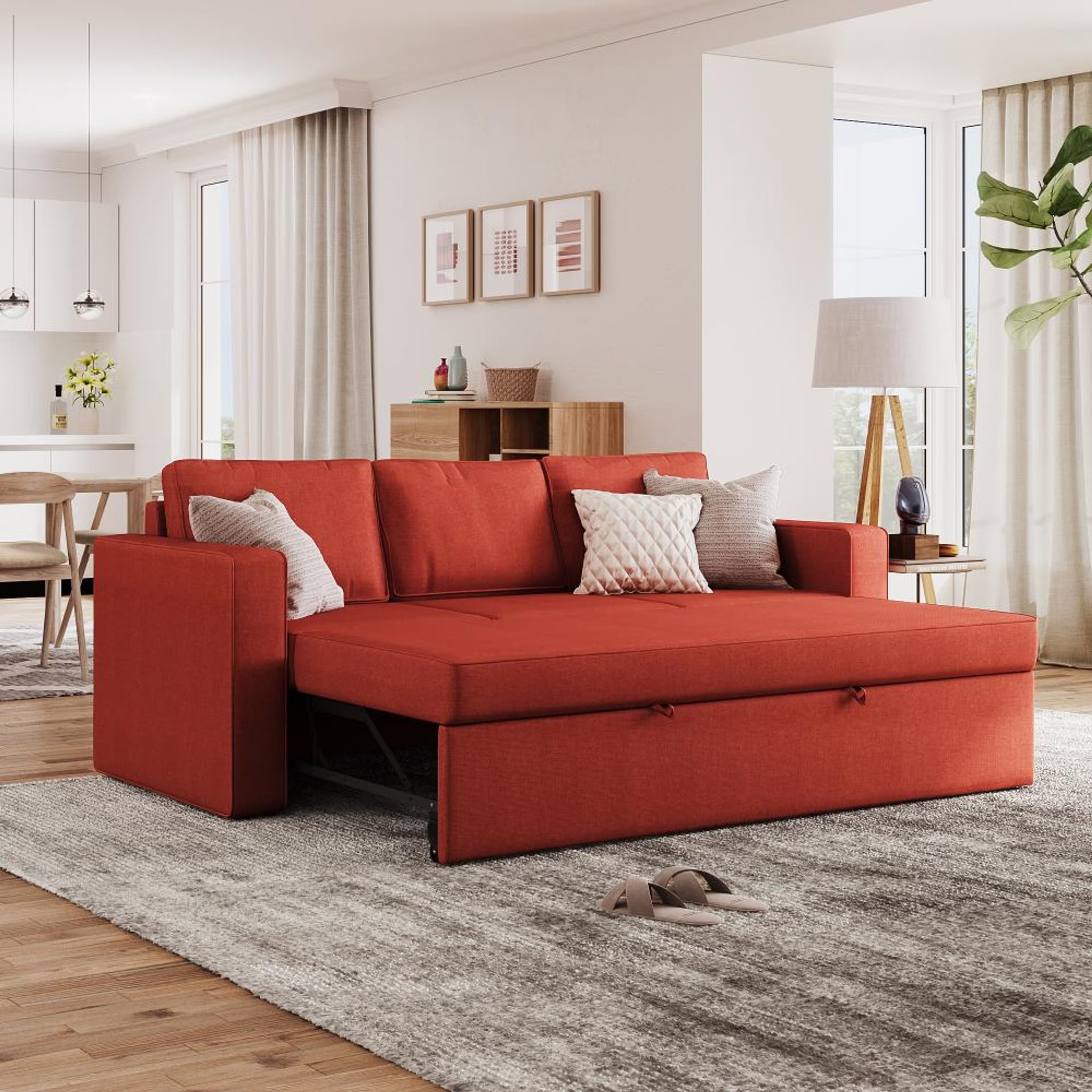 Wakefit Napper Convertible Three Seater Sofa Cum Bed Without Storage 3 Seater, Omega Red