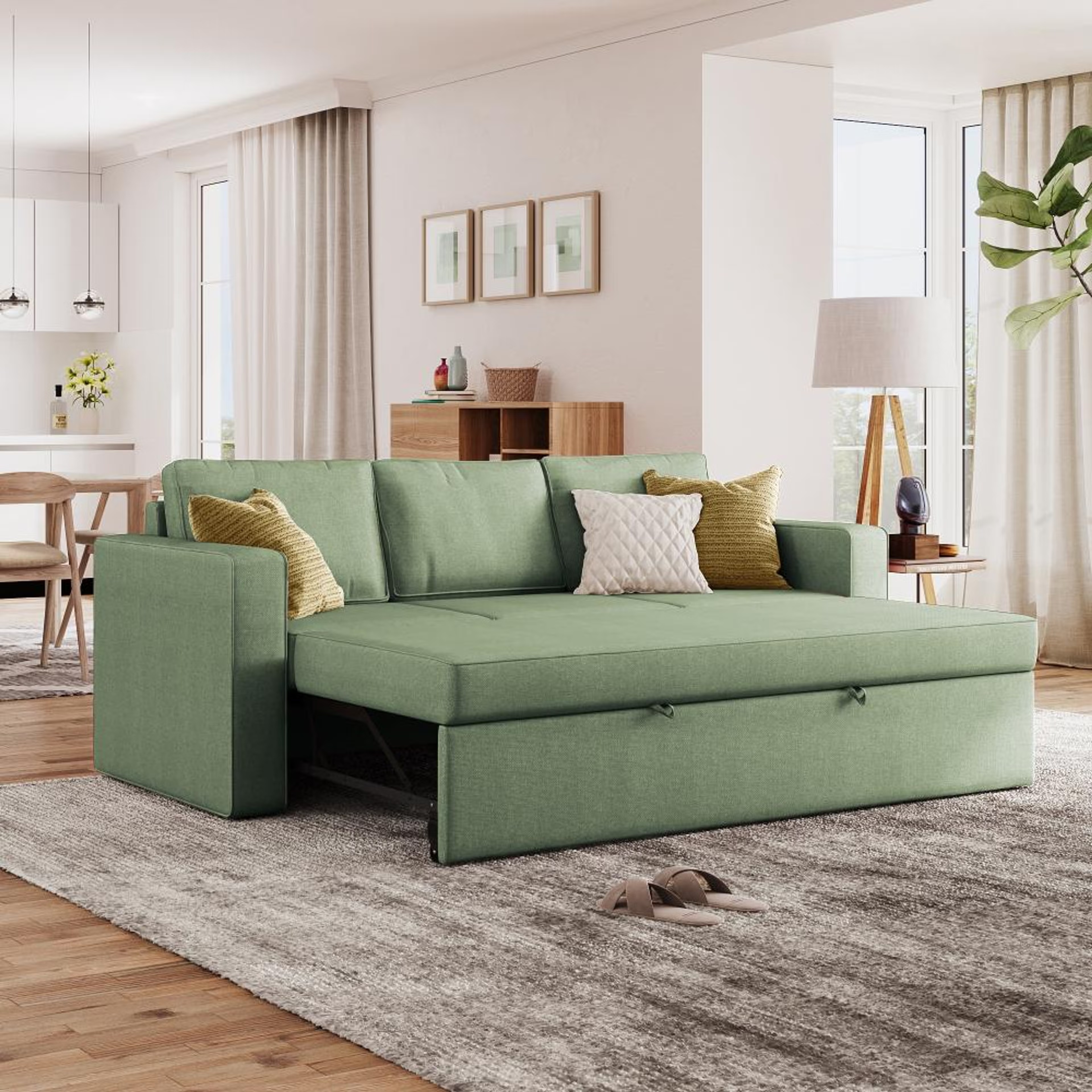 Wakefit Napper Convertible Three Seater Sofa Cum Bed Without Storage 3 Seater, Omega Green