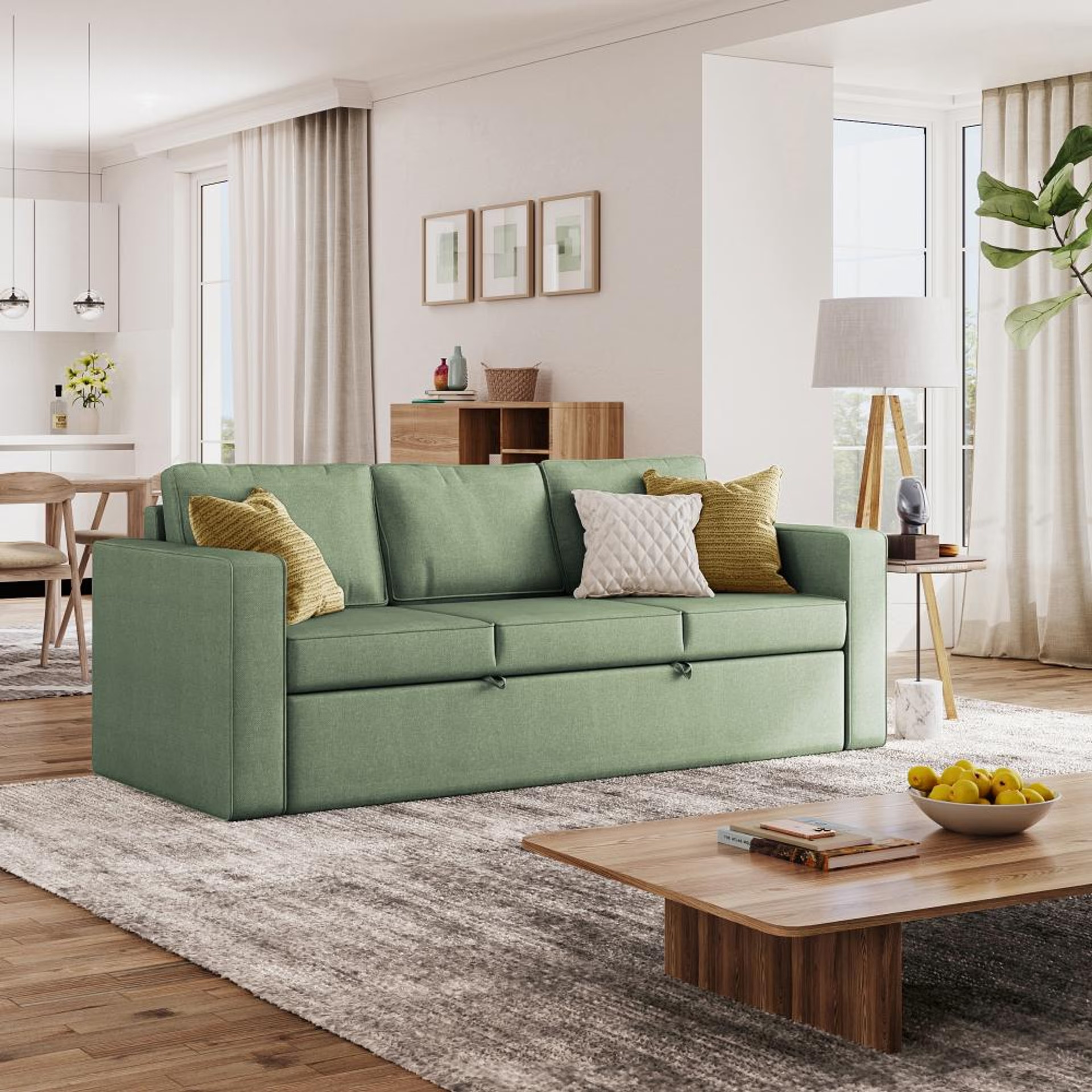 Wakefit Napper Convertible Three Seater Sofa Cum Bed Without Storage 3 Seater, Omega Green