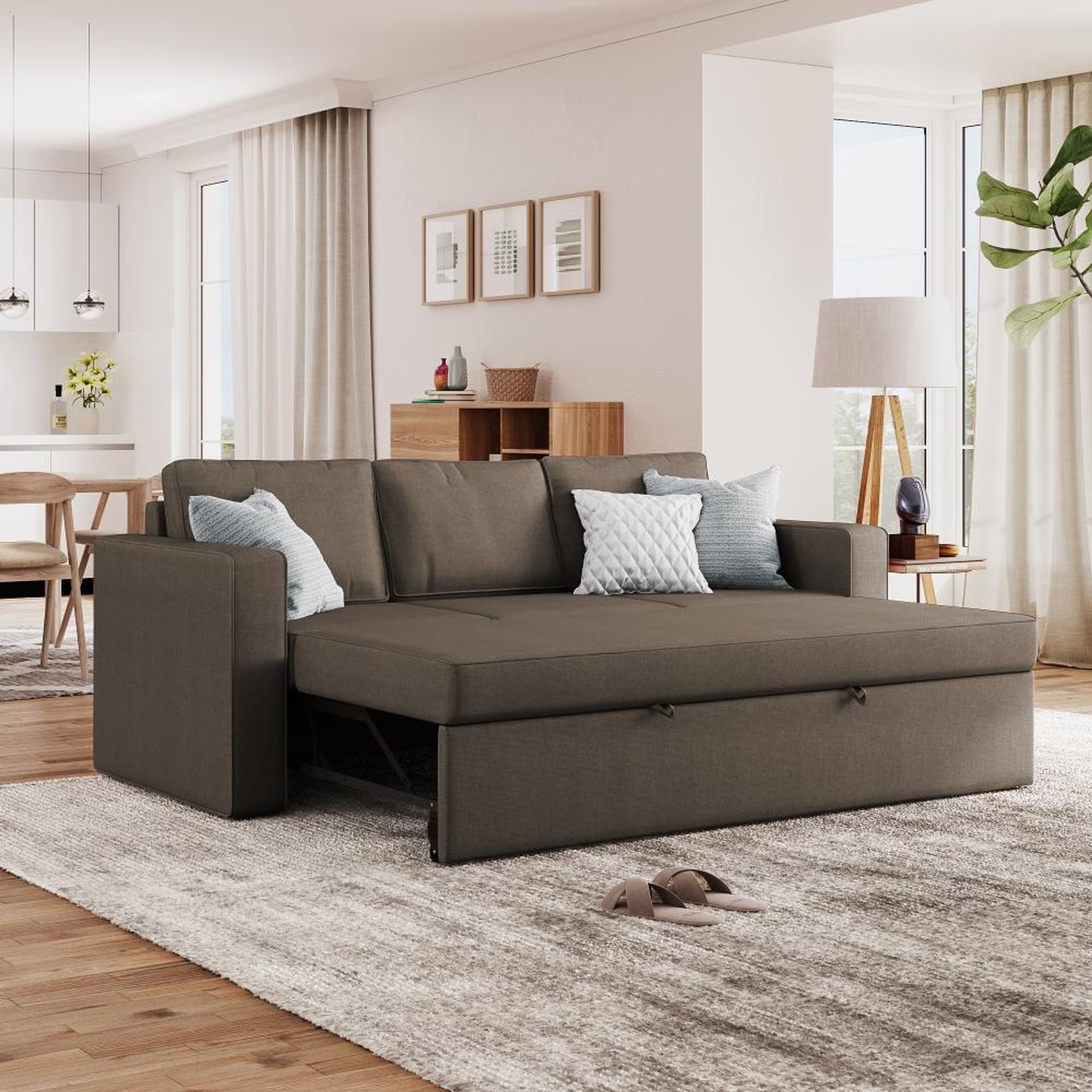 Wakefit Napper Convertible Three Seater Sofa Cum Bed Without Storage 3 Seater, Omega Ash Grey