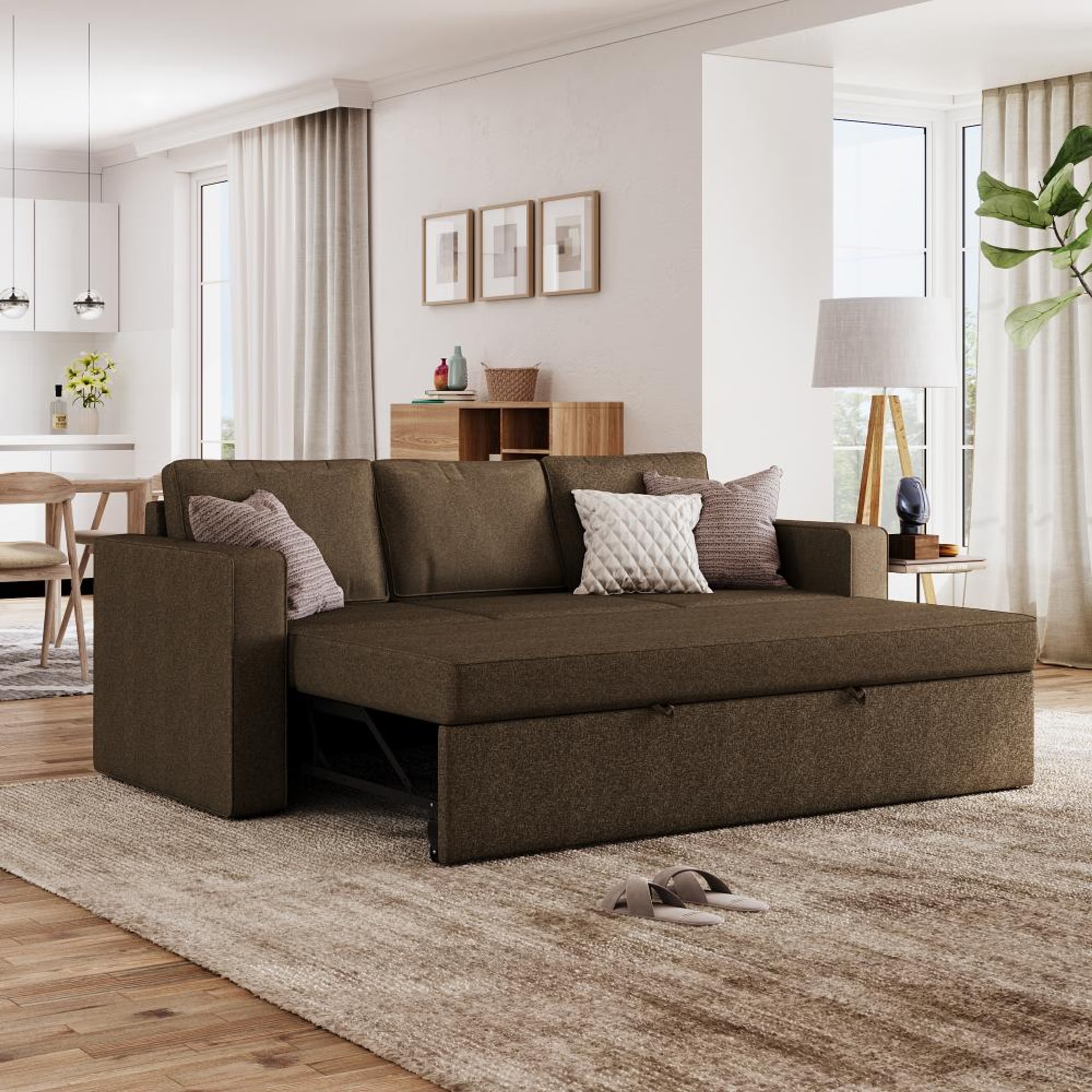 Home 38 Wakefit Napper Convertible Three Seater Sofa Cum Bed Without Storage 3 Seater, Omega Choco Brown