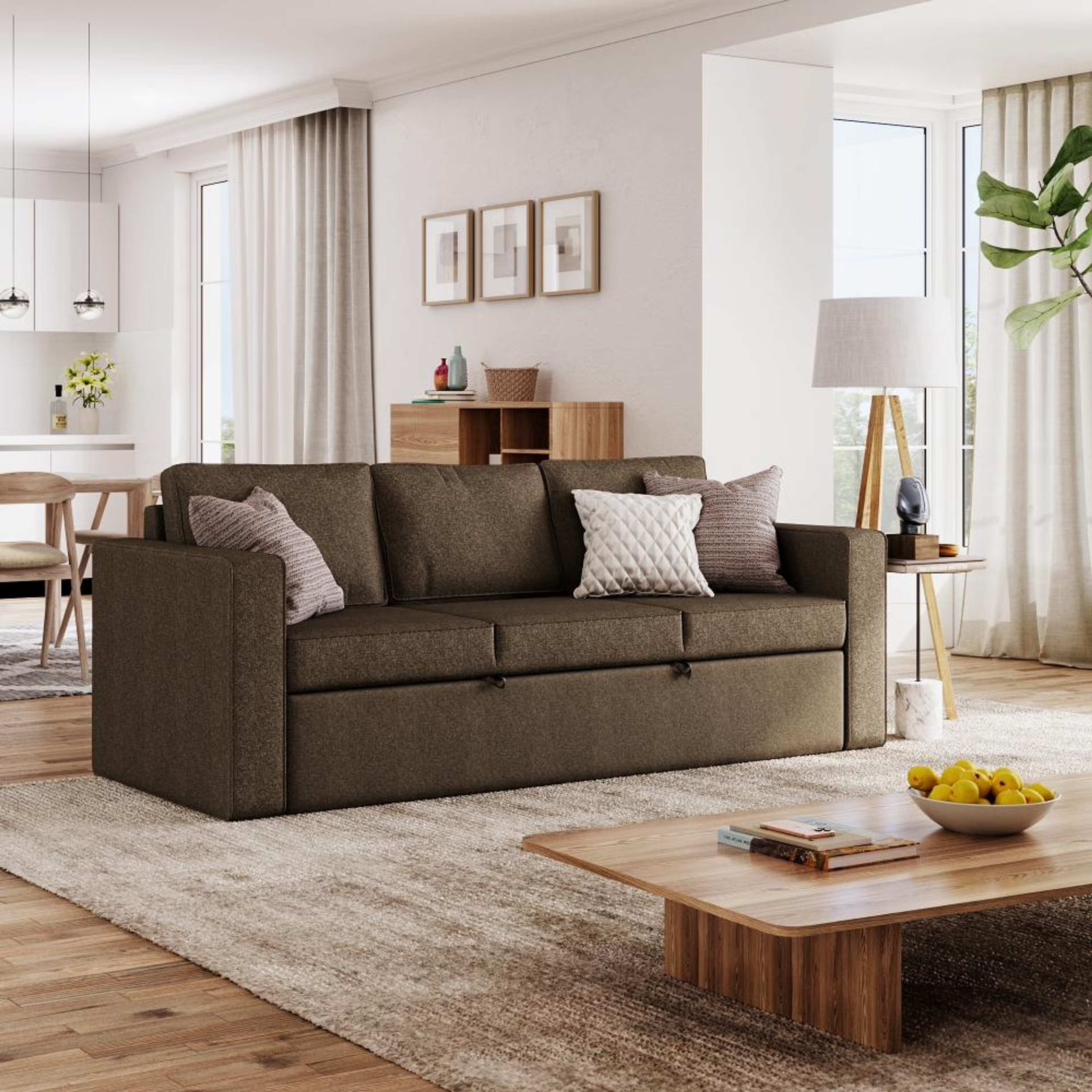 Home 39 Wakefit Napper Convertible Three Seater Sofa Cum Bed Without Storage 3 Seater, Omega Choco Brown