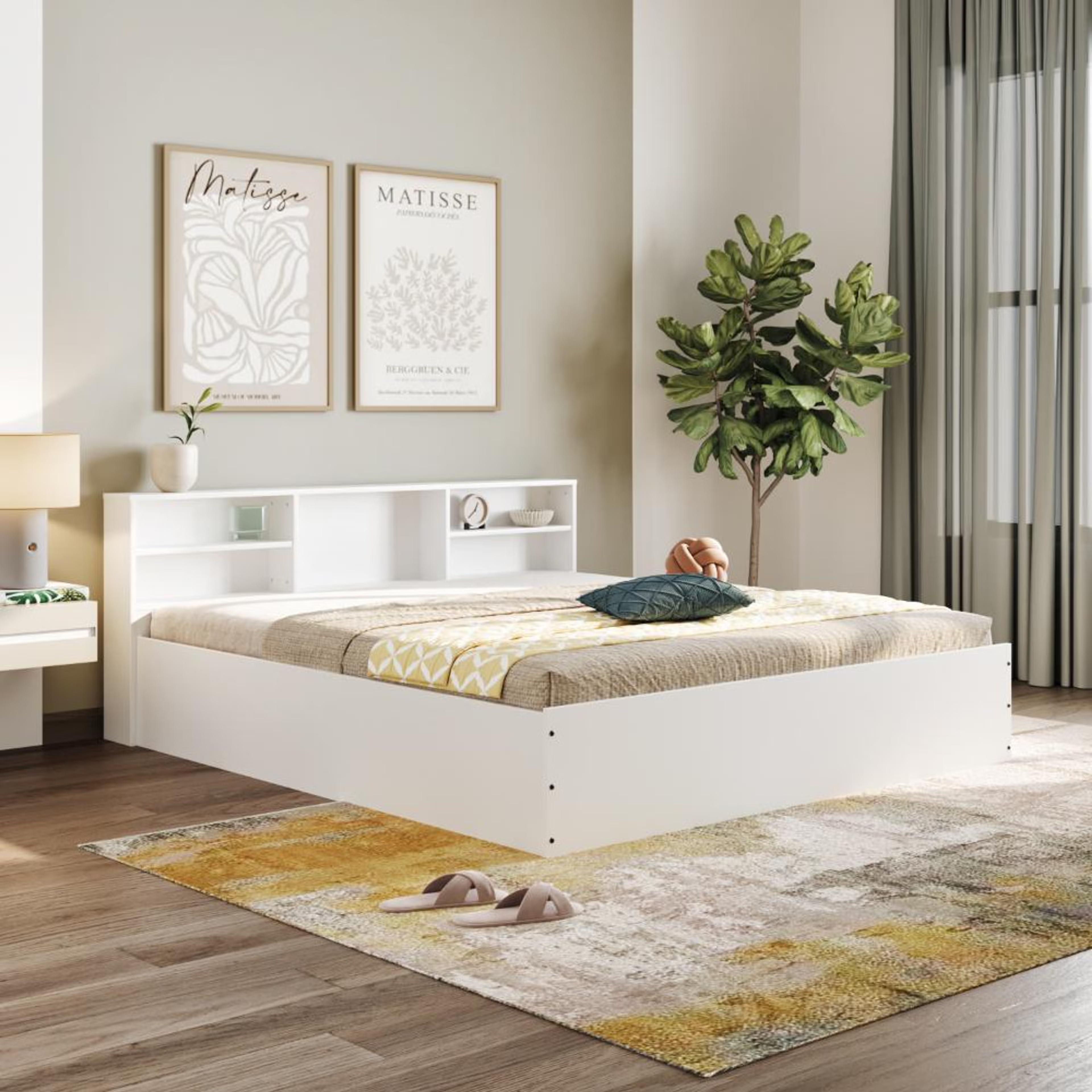 Wakefit Petra Headboard Storage - King size - Frosty White King - 78" x 72\