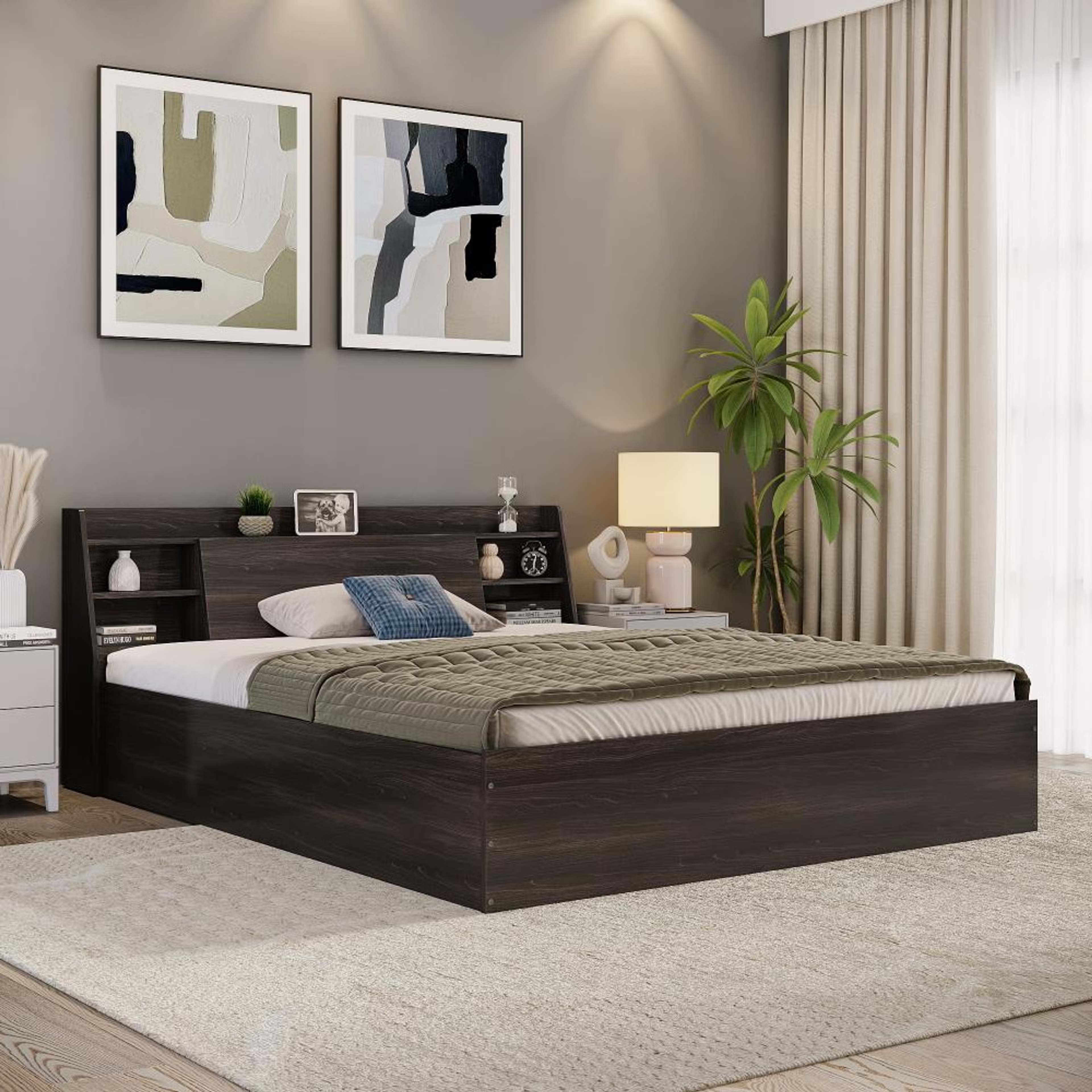 Wakefit Leo King Storage Engineered Wood Bed - Wyoming maple King - 78" x 72\