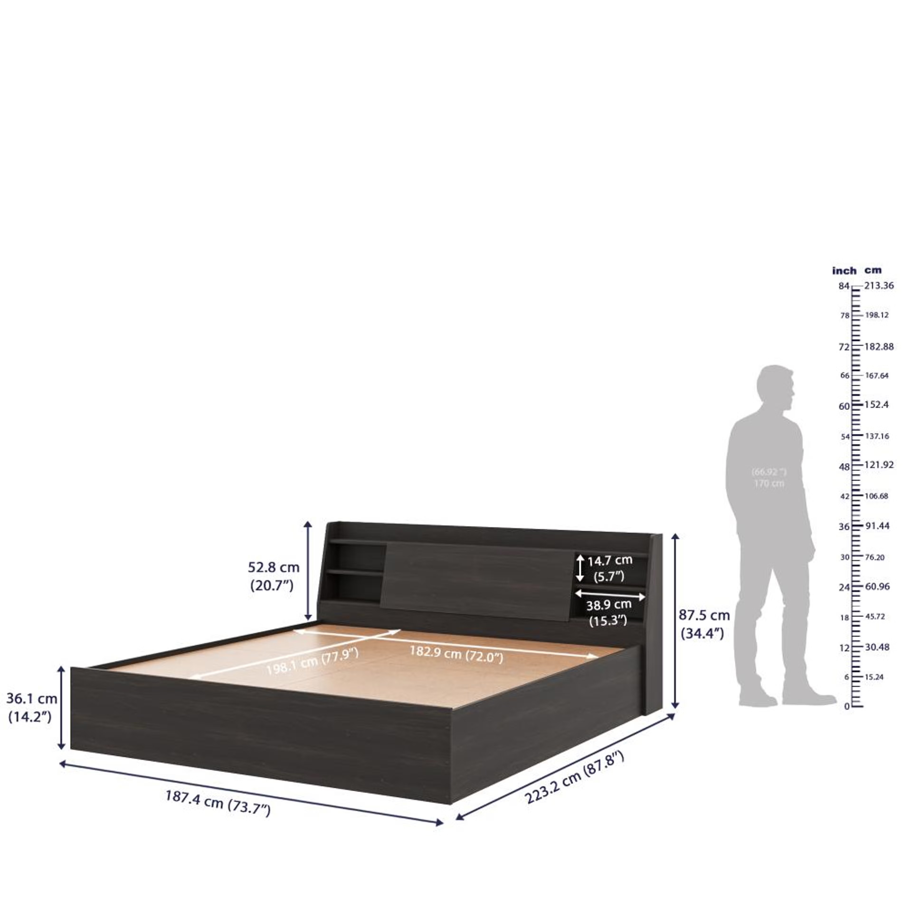 Wakefit Leo King Storage Engineered Wood Bed - Wyoming maple King - 78" x 72 7 Wakefit Leo King Storage Engineered Wood Bed - Wyoming maple King - 78" x 72\