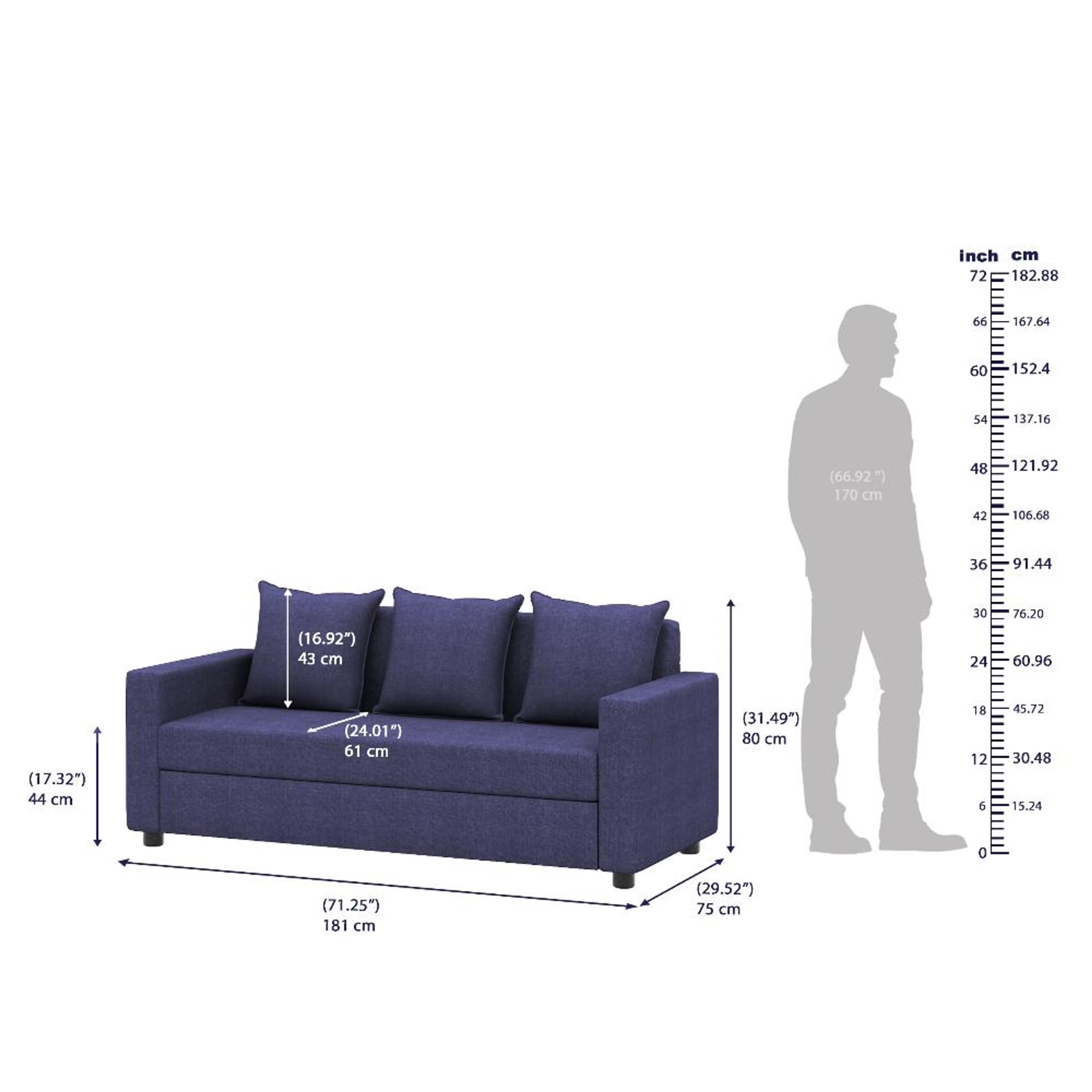 Wakefit Solatio Sofa - Three Seater Regular, Three Seater, Blue 7 Wakefit Solatio Sofa - Three Seater Regular, Three Seater, Blue
