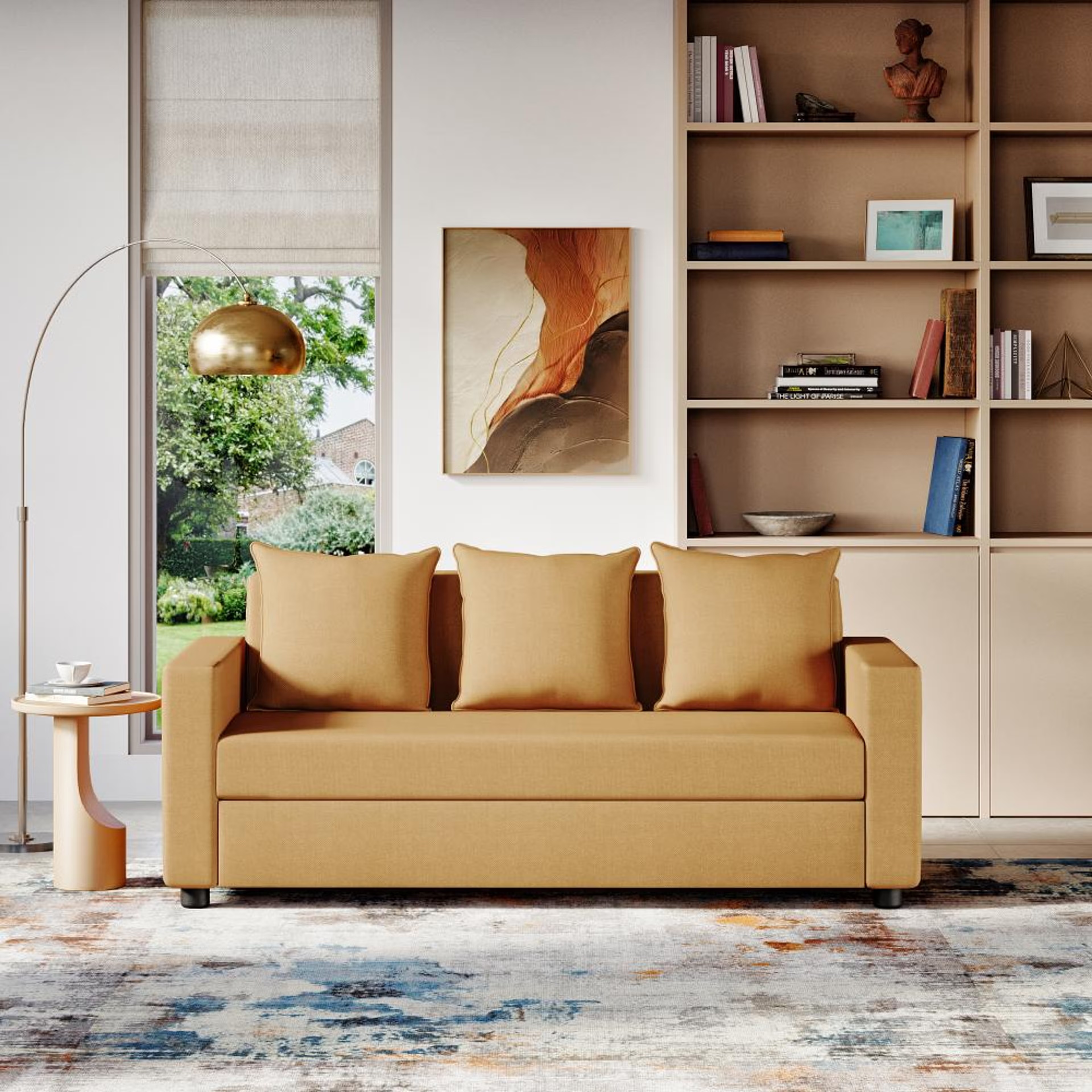 Wakefit Solatio Sofa - Three Seater Regular, Three Seater, Beige