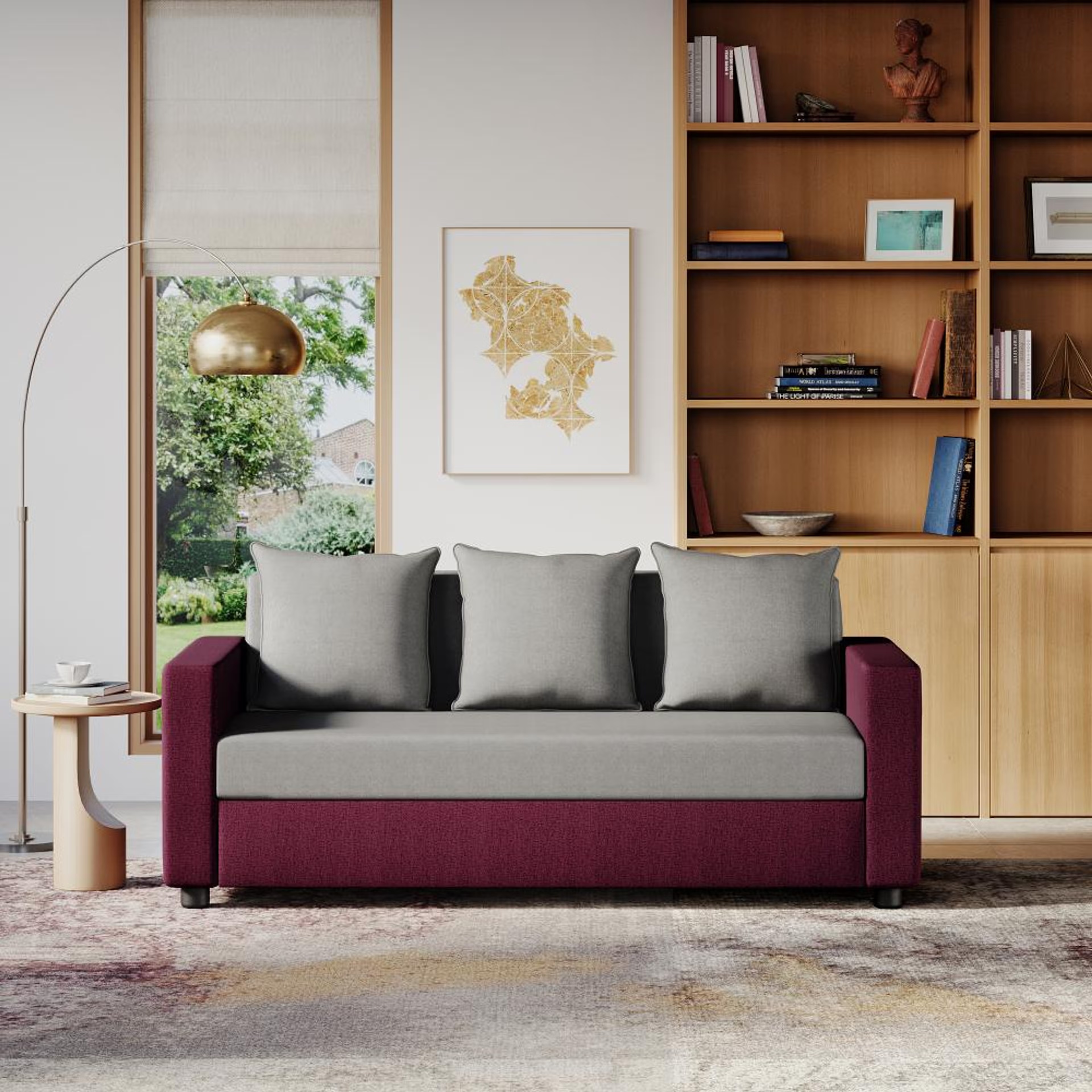 Wakefit Solatio Sofa - Three Seater Regular, Three Seater, Grey & Purple
