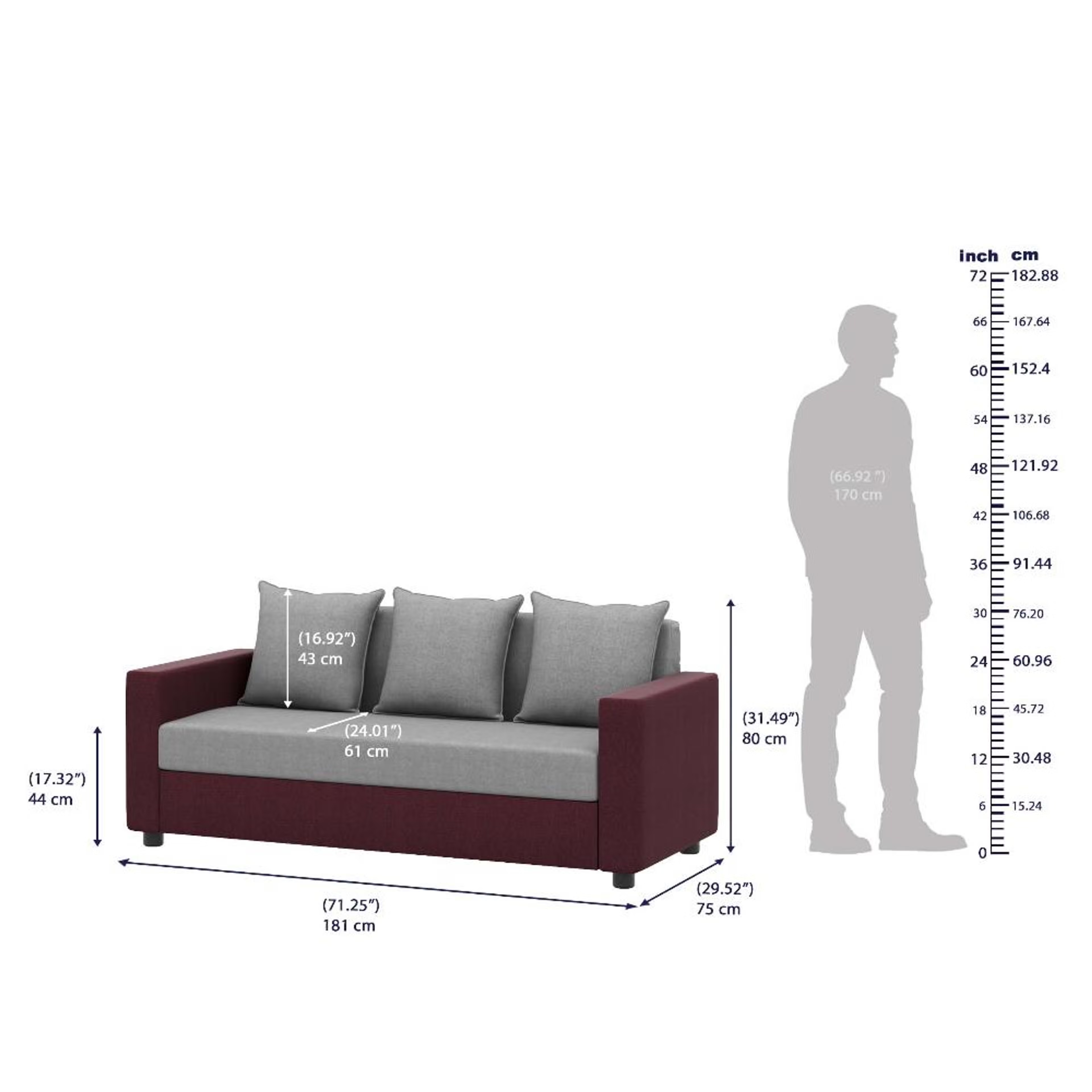 Wakefit Solatio Sofa - Three Seater Regular, Three Seater, Grey & Purple 7 Wakefit Solatio Sofa - Three Seater Regular, Three Seater, Grey & Purple