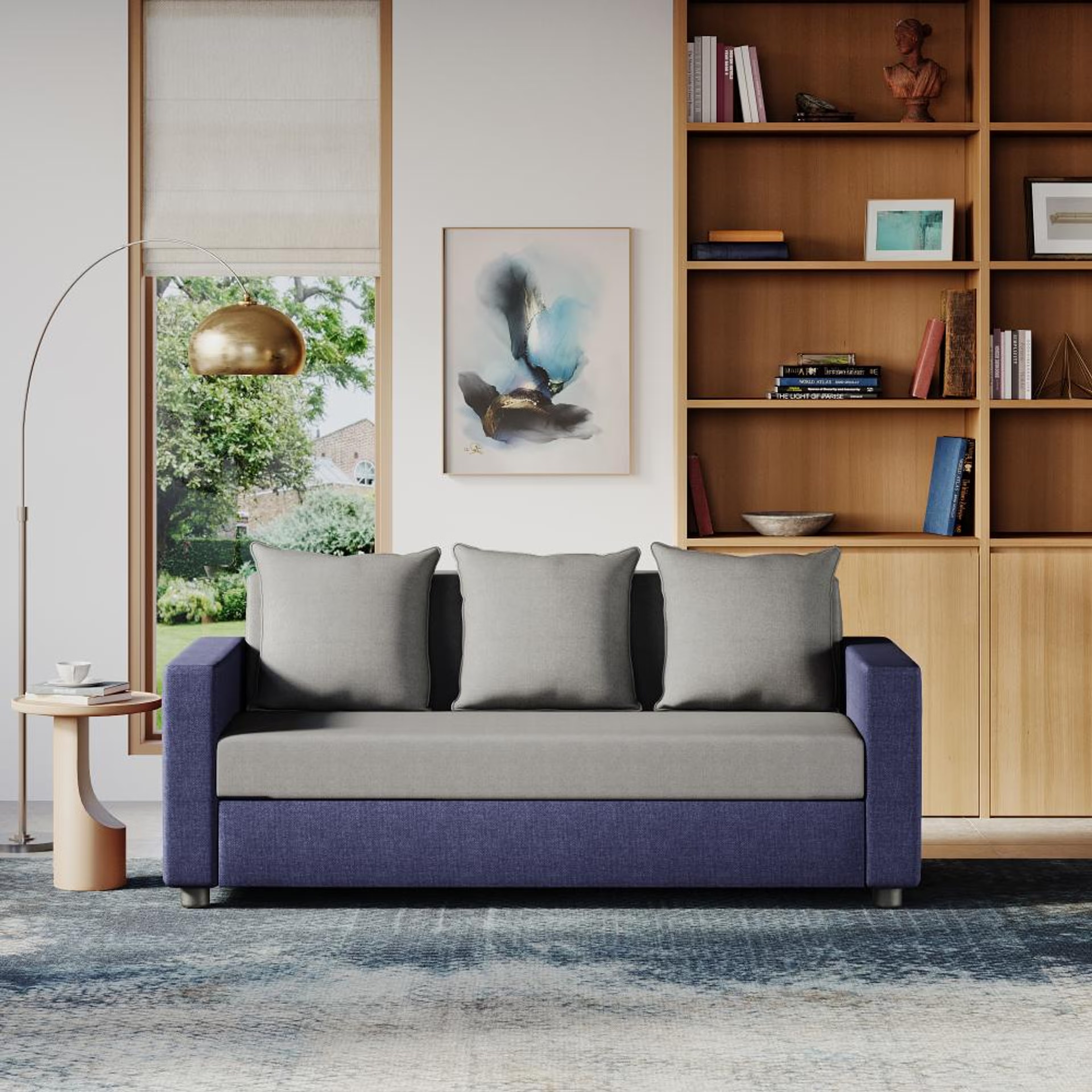 Home 42 Wakefit Solatio Sofa - Three Seater Regular, Three Seater, Grey & Blue