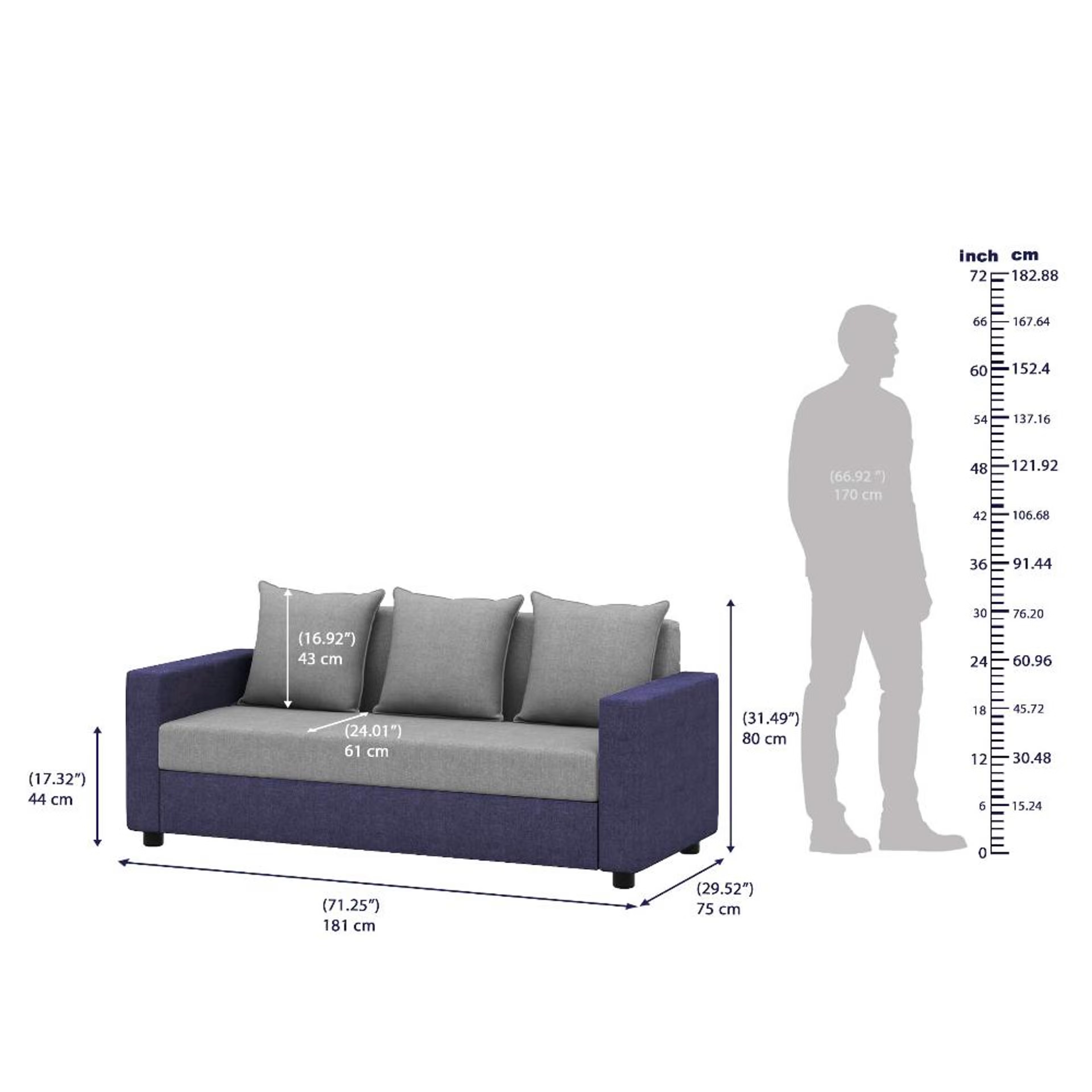 Wakefit Solatio Sofa - Three Seater Regular, Three Seater, Grey & Blue 7 Wakefit Solatio Sofa - Three Seater Regular, Three Seater, Grey & Blue
