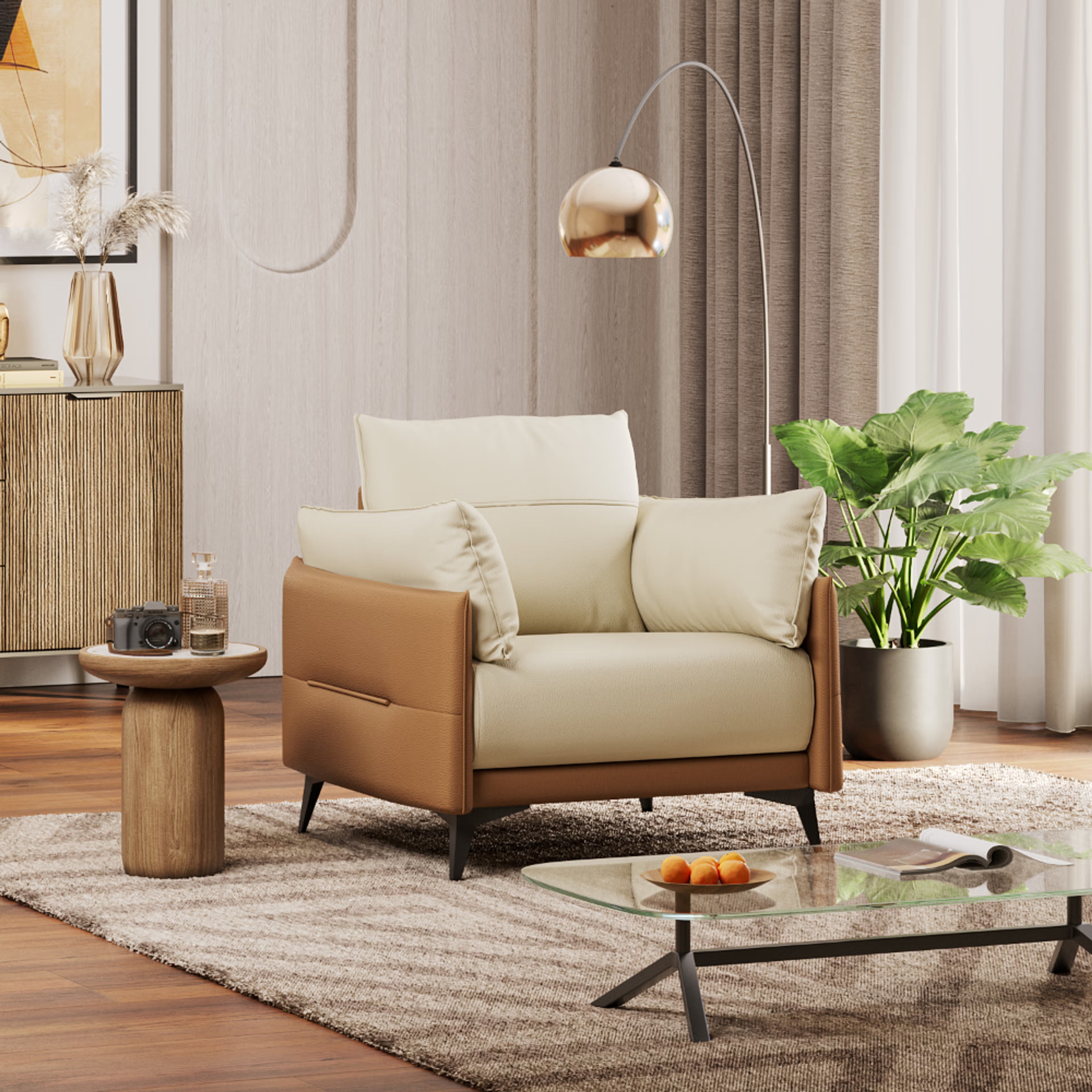 Wakefit Komodo Sofa - Single Seater Regular, 1 Seater, Camel & Beige