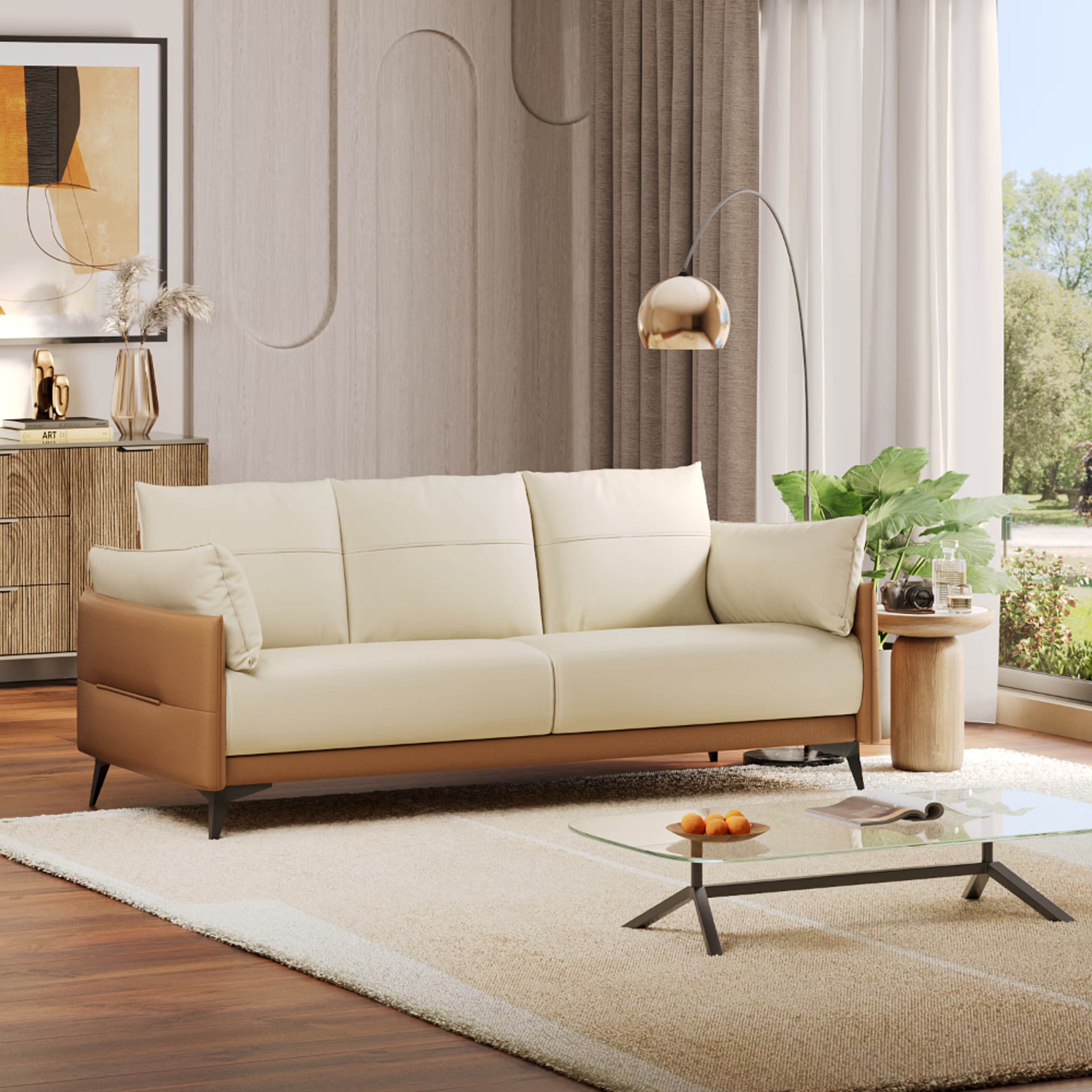 Wakefit Komodo Sofa - Three Seater Regular, 3 Seater, Camel & Beige