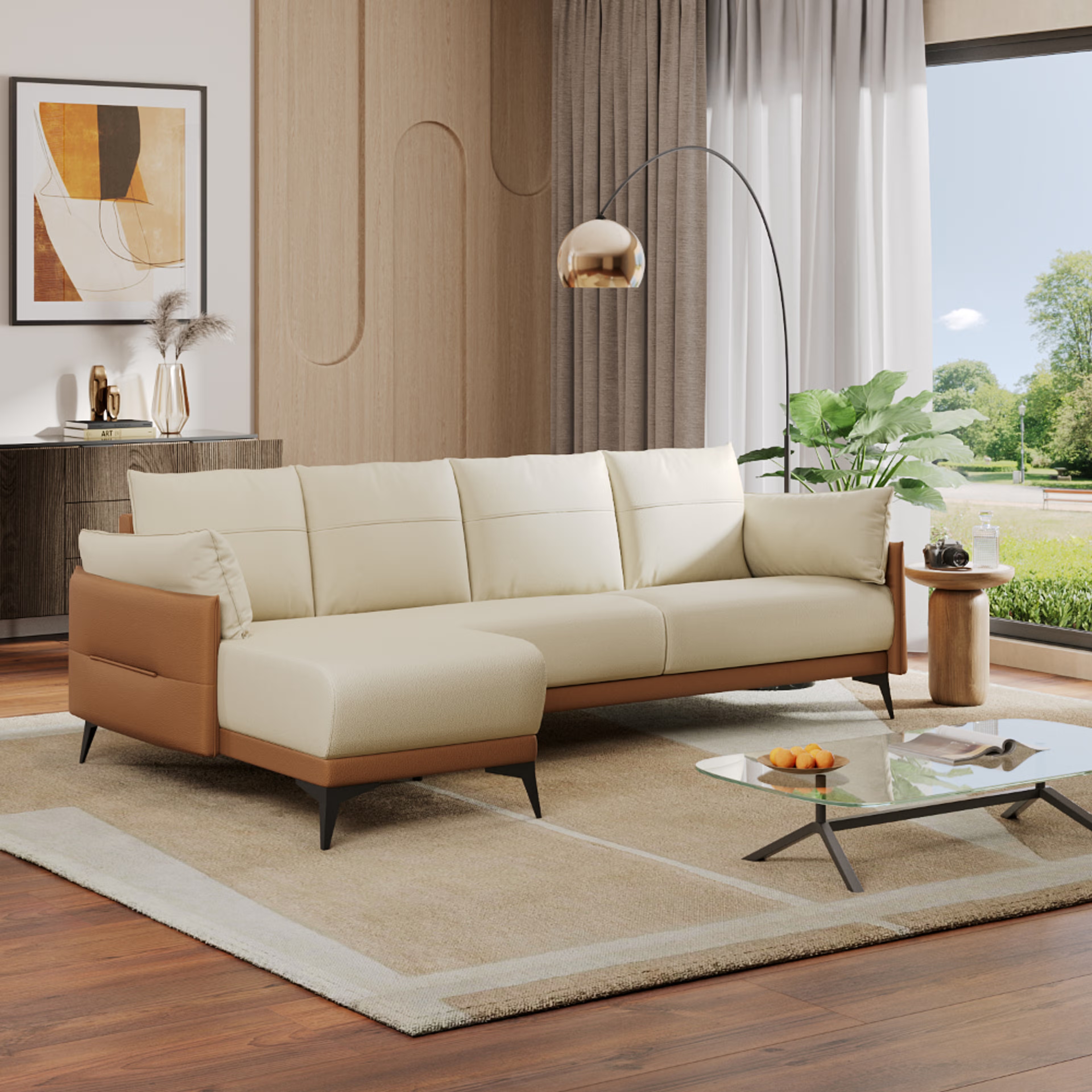 Home 40 Wakefit Komodo L Shape Sofa Set (3 Seater + Left Aligned Chaise) Sectional, Set (3 Seater + Left Aligned Chaise), Camel & Beige