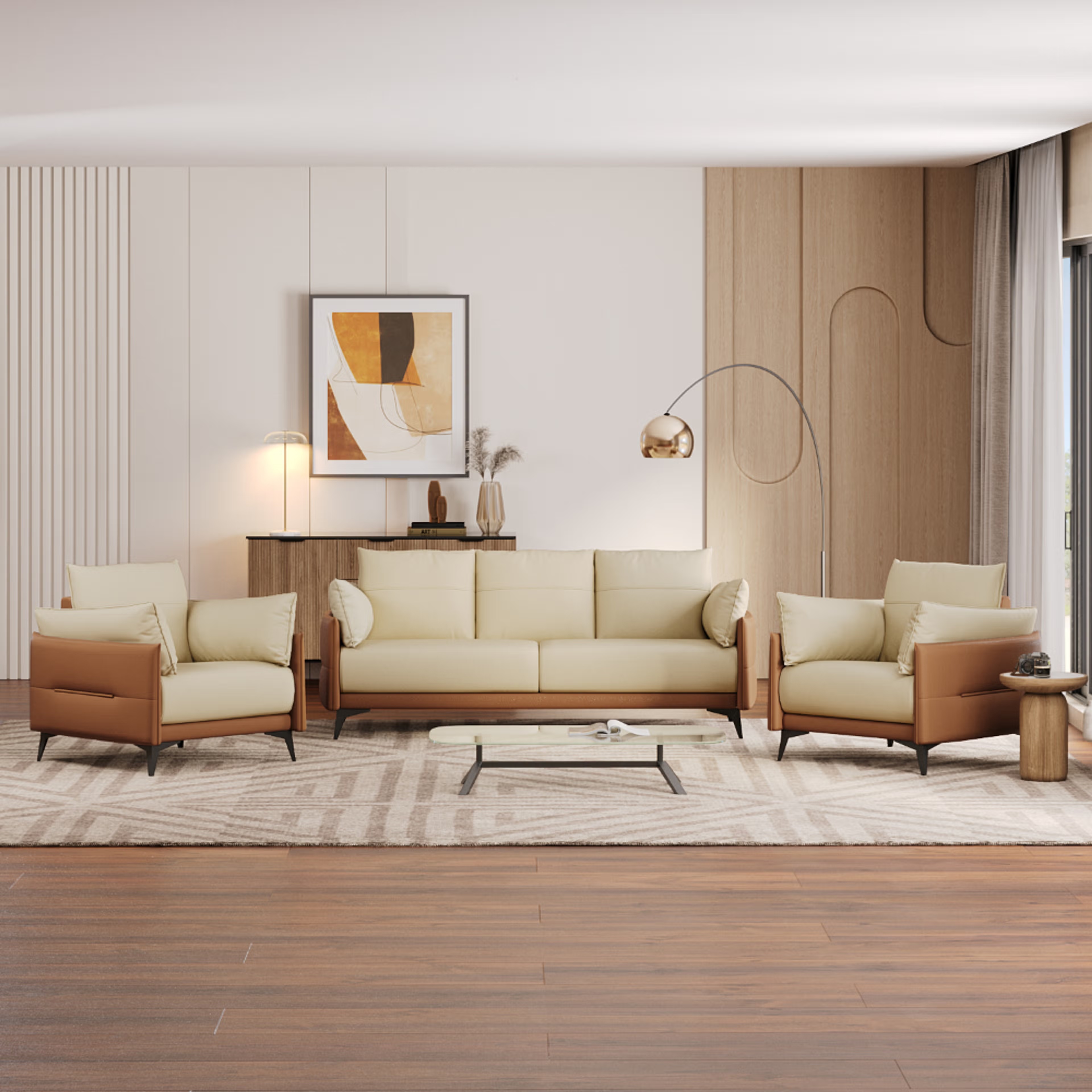 Home 42 Wakefit Komodo Sofa Set (3+1+1) Seater Regular, Set (3+1+1), Camel & Beige
