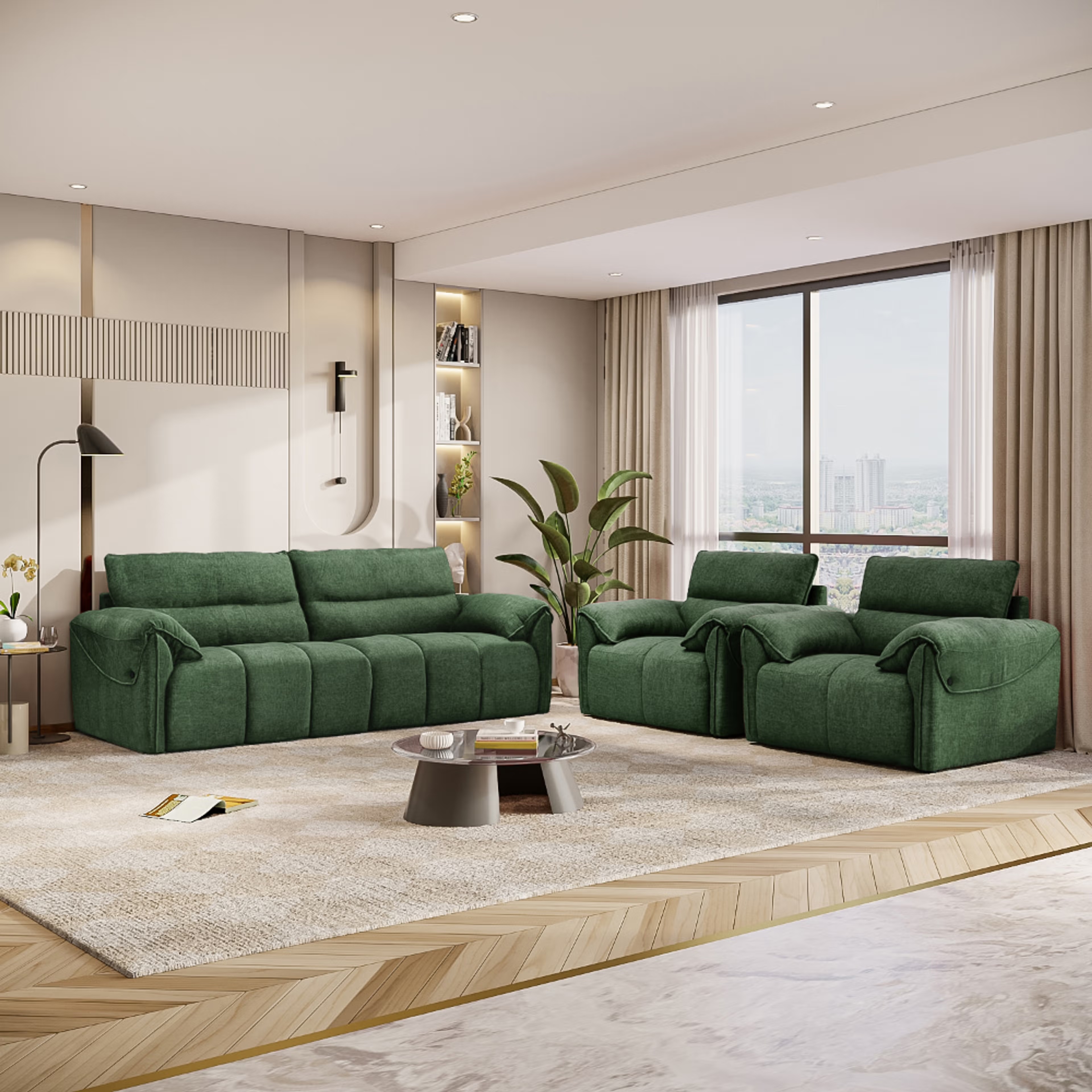 Wakefit Naxos Sofa Set (3+1+1) Seater Regular, Set (3+1+1), Green
