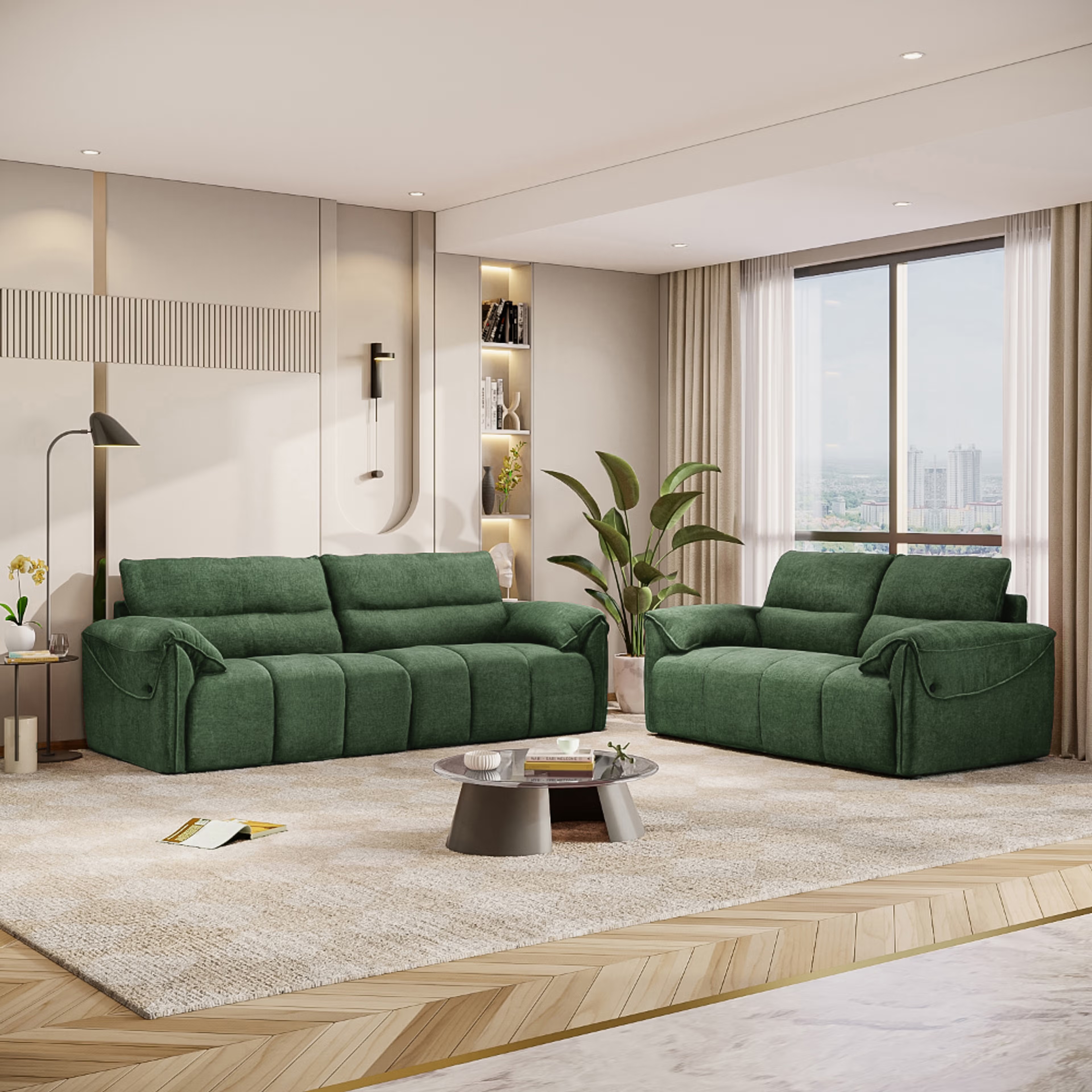 Wakefit Naxos Sofa Set (3+2) Seater Regular, Set (3+2), Green