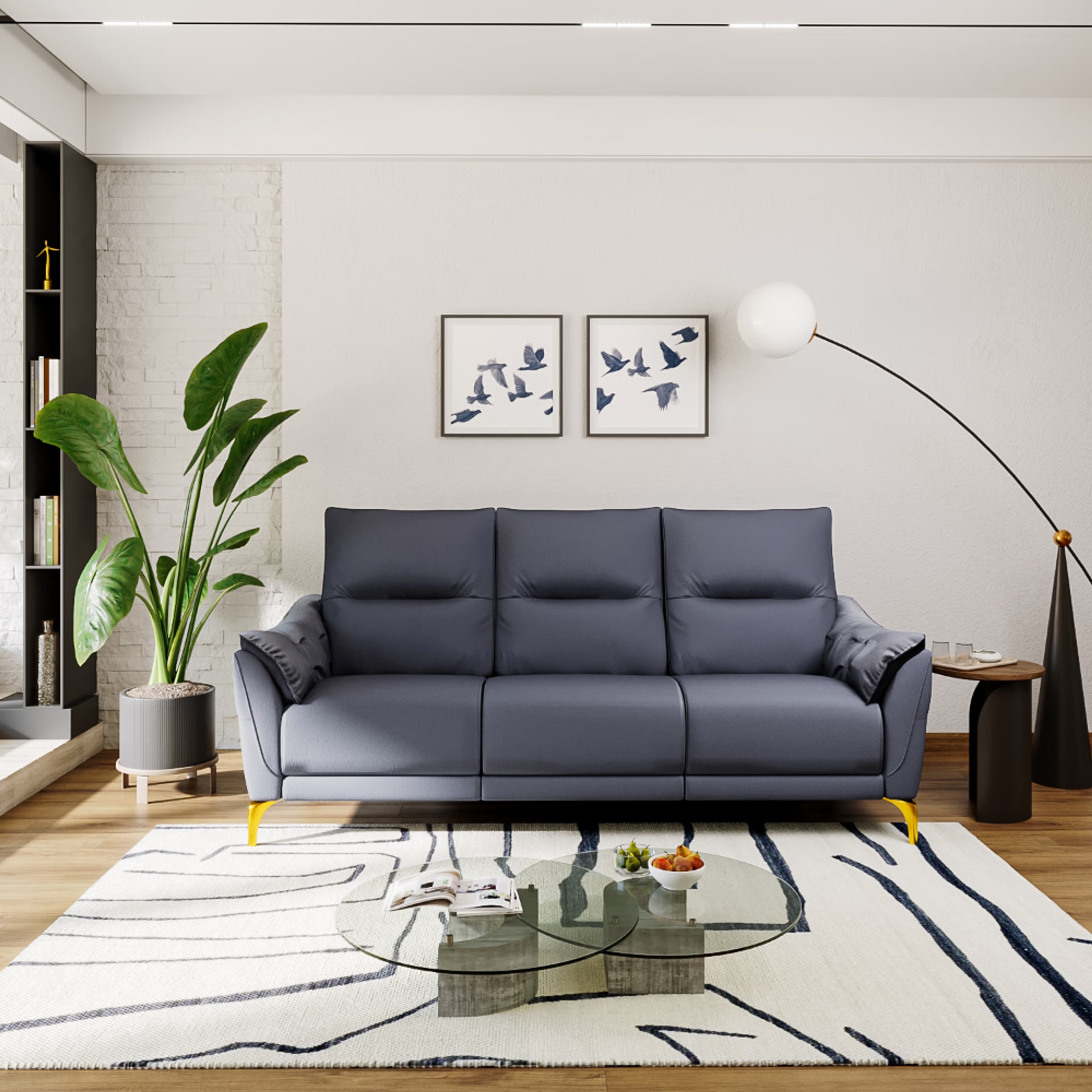 Home 36 Wakefit Tuvalu Sofa without Motion - Three Seater Regular, Standard, Without Motion, 3 Seater, Blue