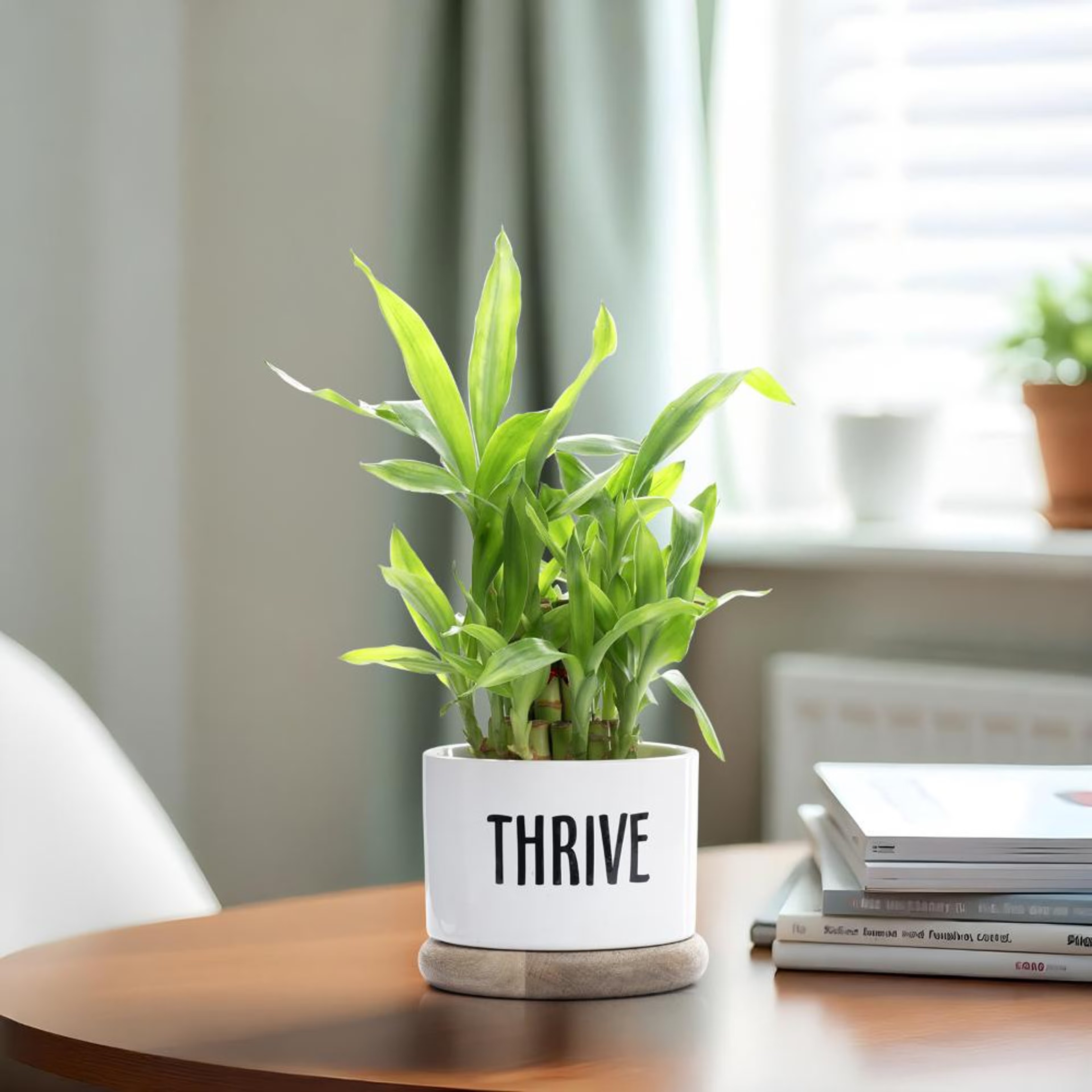Ceramic Table Top Flower Pot with Tray | White & Brown | 3.5 Inch Pot | Uli Table Top Pot Ceramic, White, Set of 1