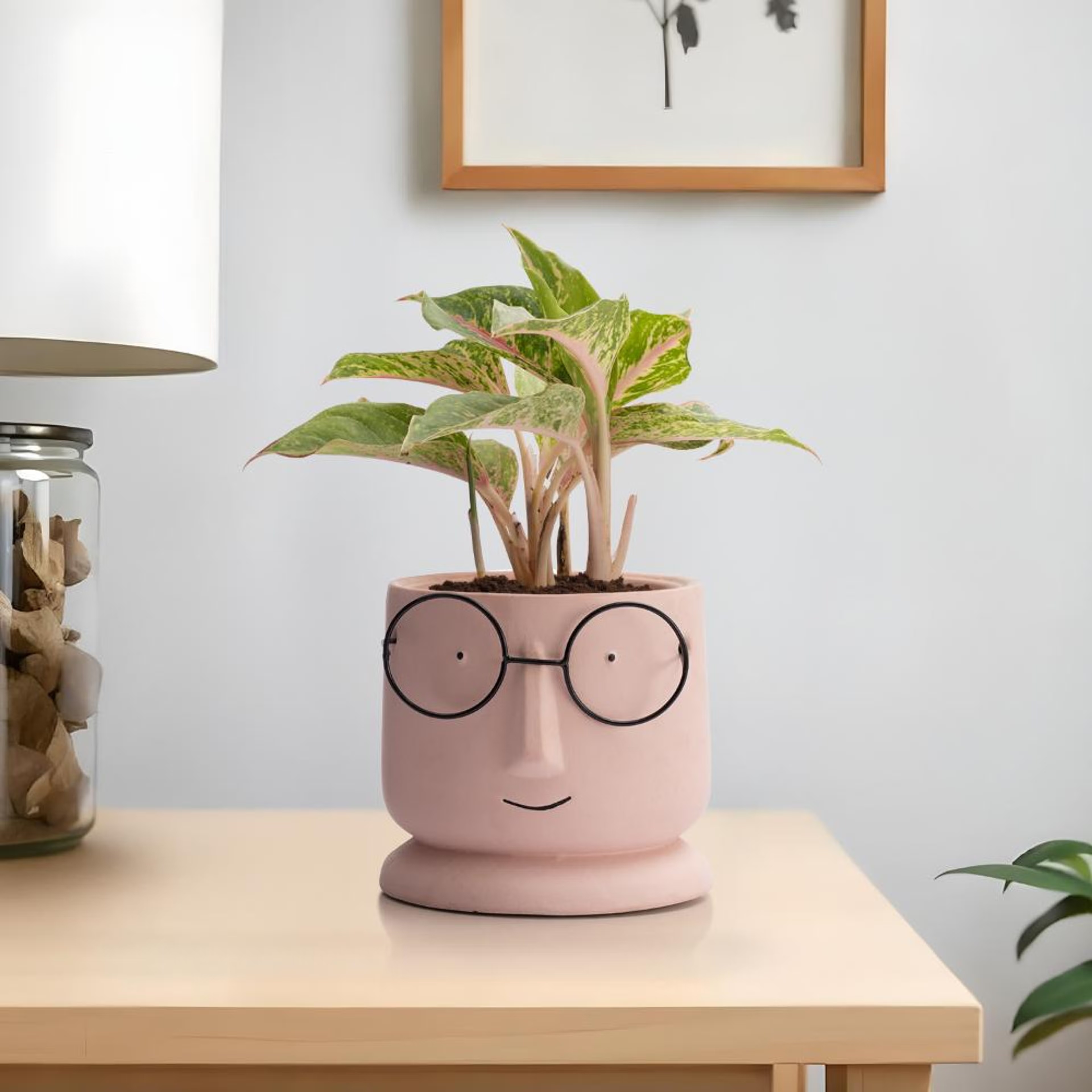 Home 37 Ceramic Table Top & Floor Planter | Indoor & Outdoor Flower Pot | Peach | 5.5 Inch Pot | Pilea Faced Shaped Pot Ceramic, Peach, Set of 1