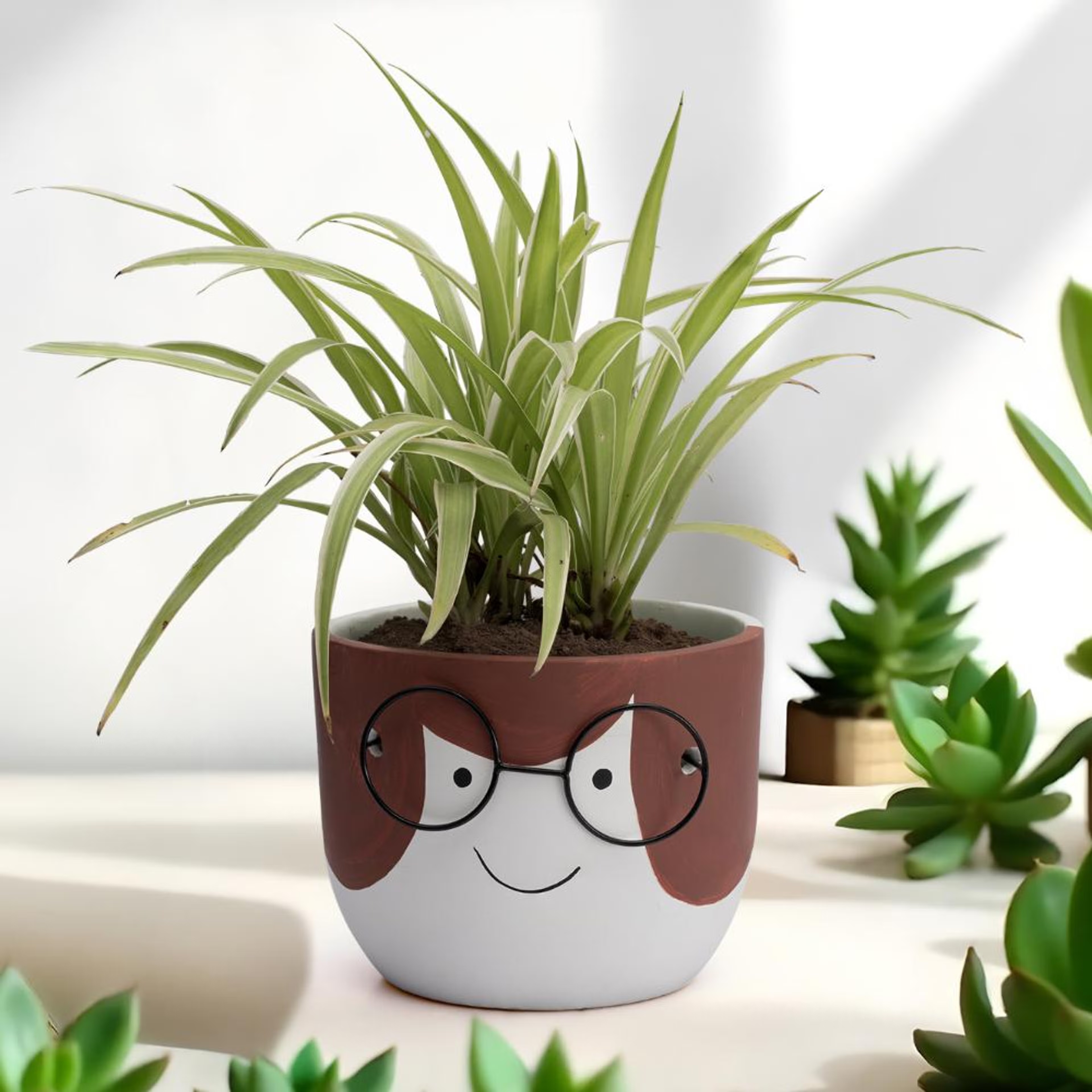 Ceramic Table Top & Floor Planter | Indoor & Outdoor Garden Pot | Red | 5.5 Inch Pot | Sangui Face Shaped Pot Ceramic, Red, Set of 1