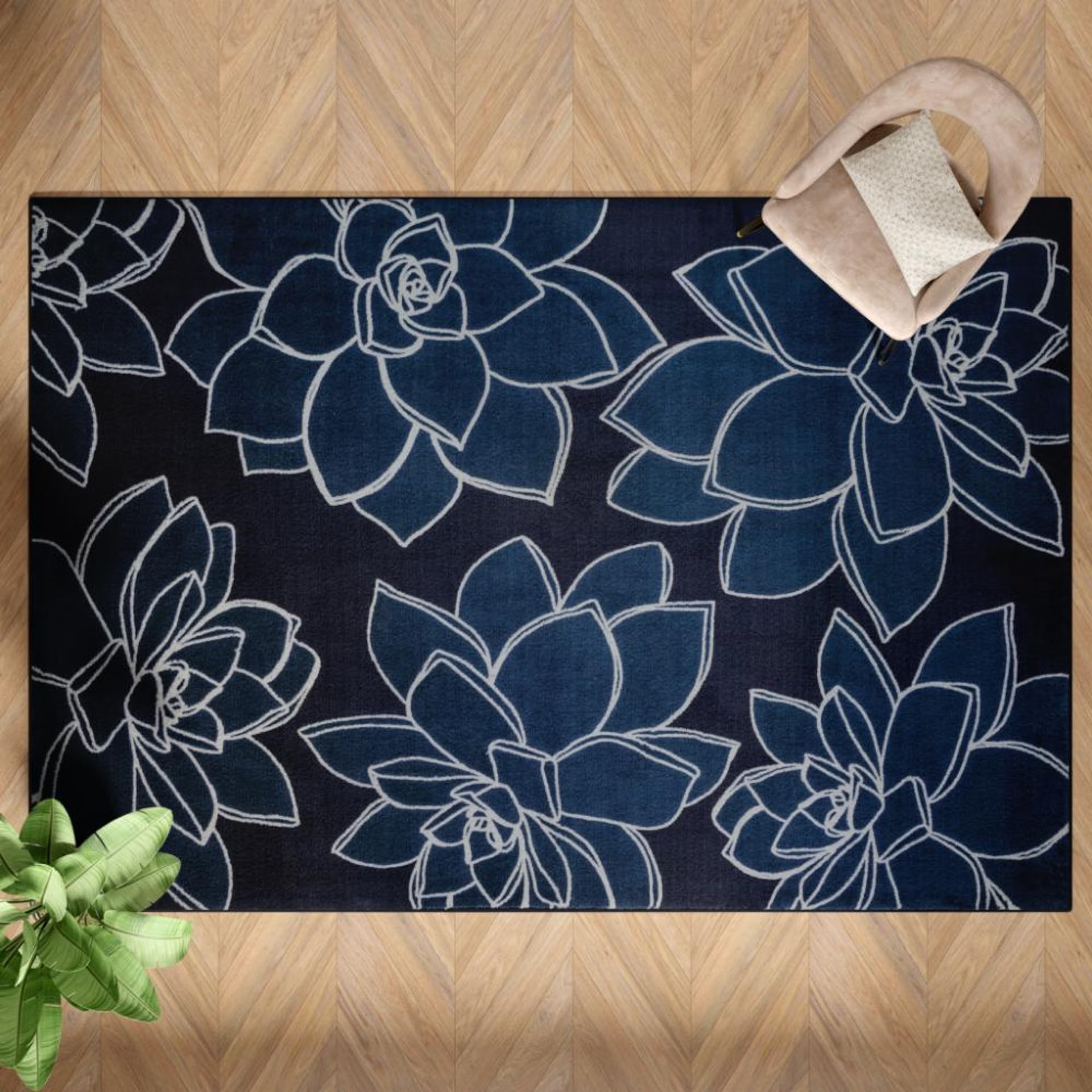 Textured Tufted and Printed Carpet | Rectangular Carpet for Your Living Room & Drawing Room | Soft, Stylish & Durable | 5 x 7 feet | Micro Polyester | Anti Skid Backing | Ocean Lotus- Blue 5x7 feet, Ocean Lotus