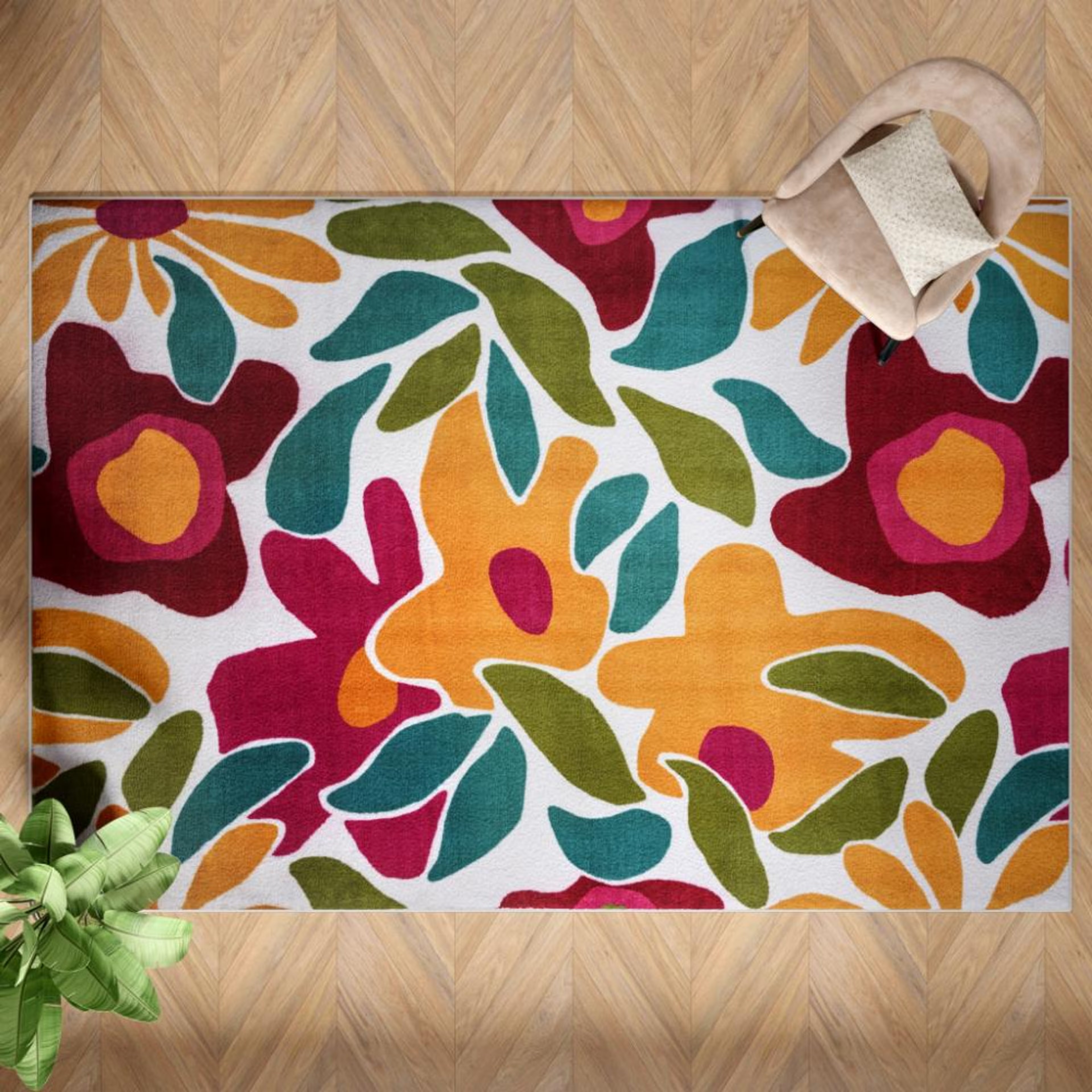 Home 42 Textured Tufted and Printed Carpet | Rectangular Carpet for Your Living Room & Drawing Room | Soft, Stylish & Durable | 5 x 7 feet | Micro Polyester | Anti Skid Backing | Boho Floral- Yellow/Green/Red 5x7 feet, Boho Floral
