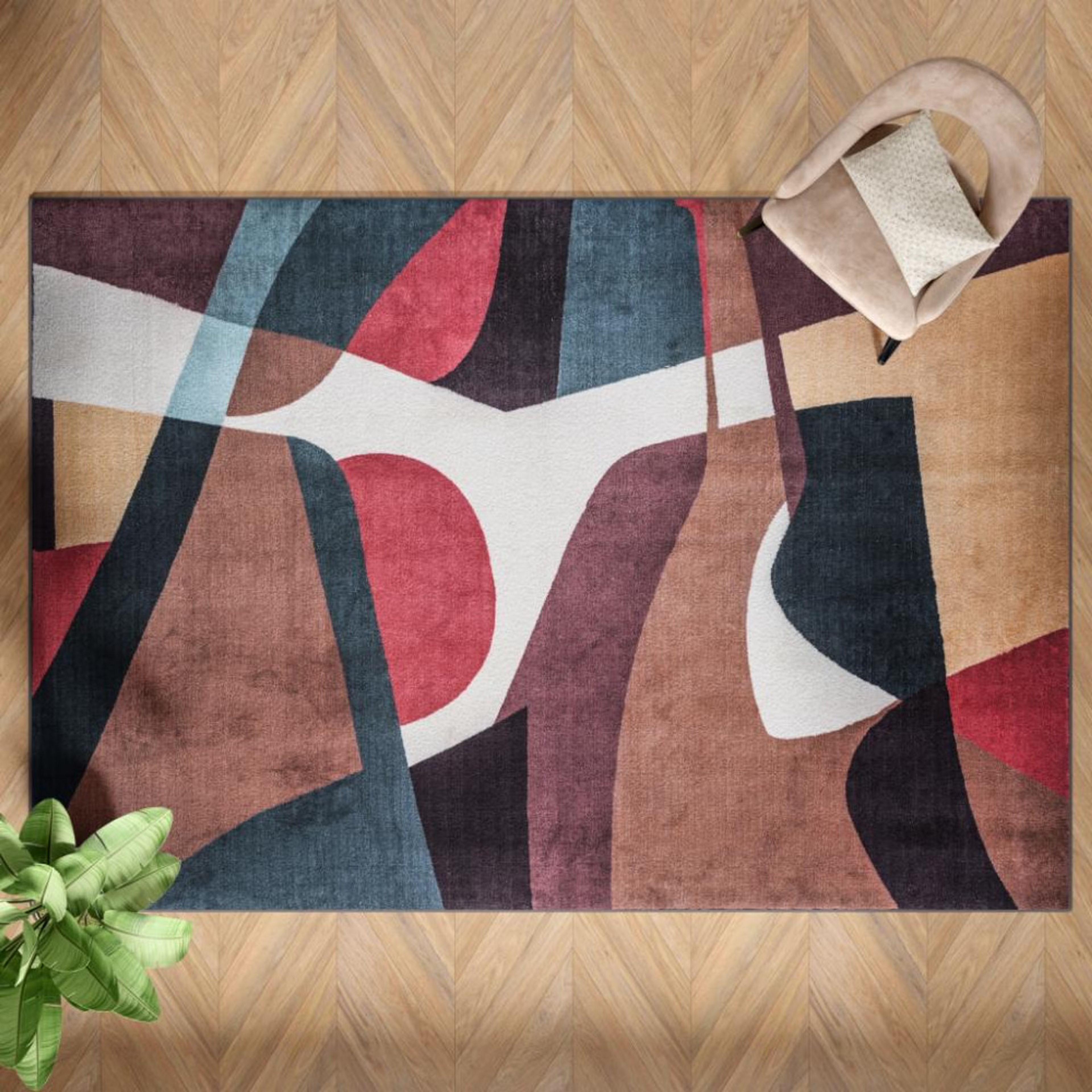 Textured Tufted and Printed Carpet | Rectangular Carpet for Your Living Room & Drawing Room | Soft, Stylish & Durable | 5 x 7 feet | Micro Polyester | Anti Skid Backing | Brizila- Red/Brown/Blue 5x7 feet, Brizila