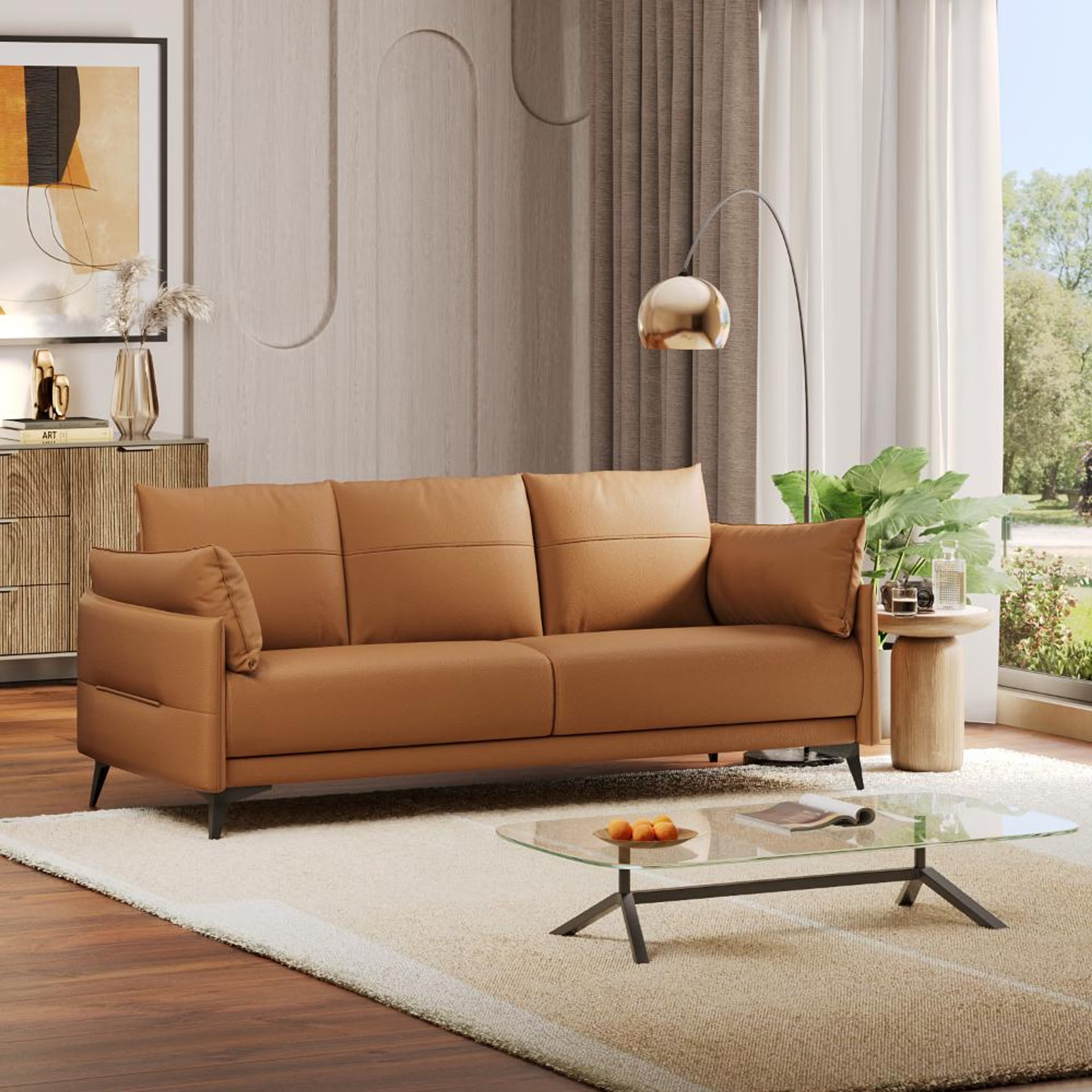 Wakefit Komodo Sofa - Three Seater Regular, 3 Seater, Camel