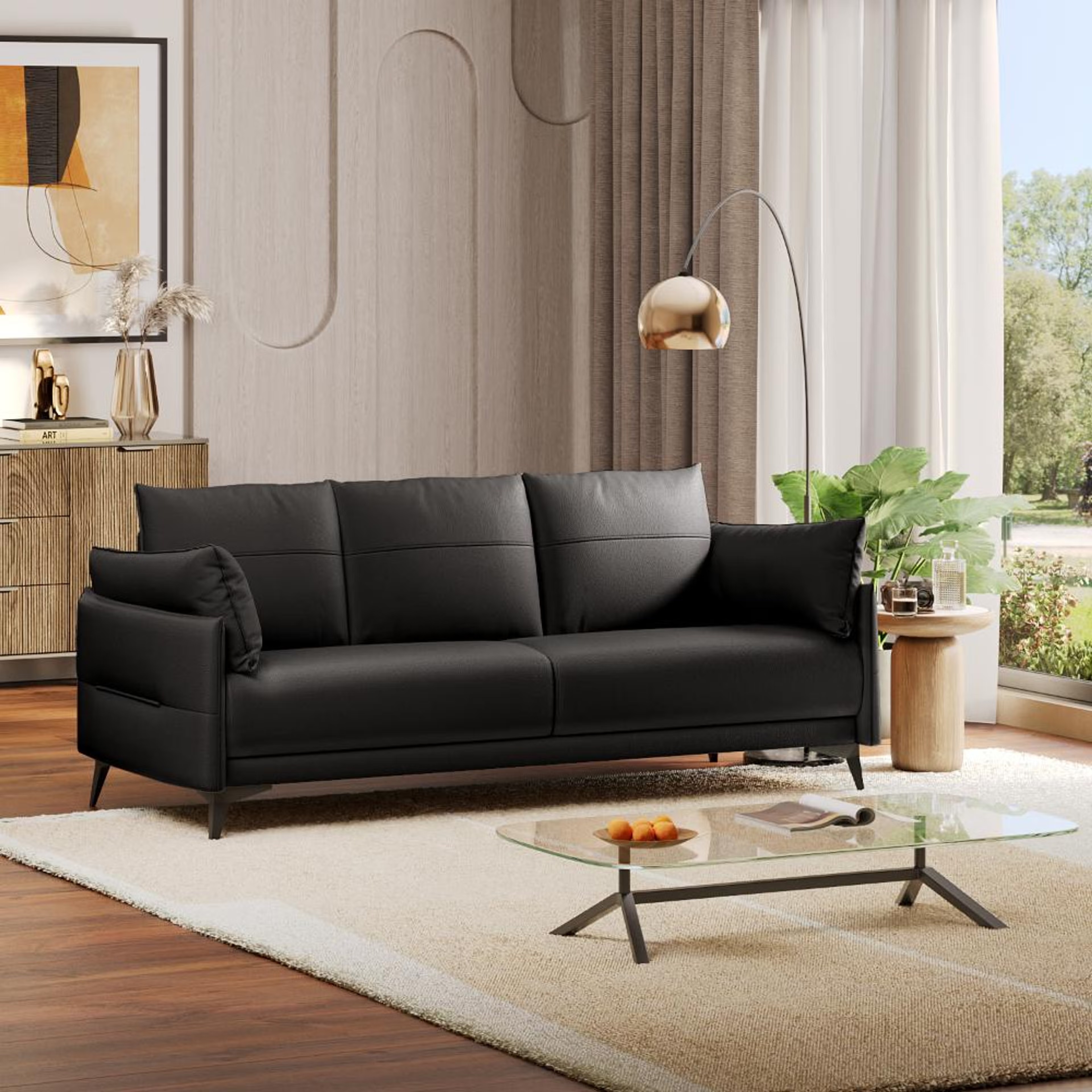 Wakefit Komodo Sofa - Three Seater Regular, 3 Seater, Black