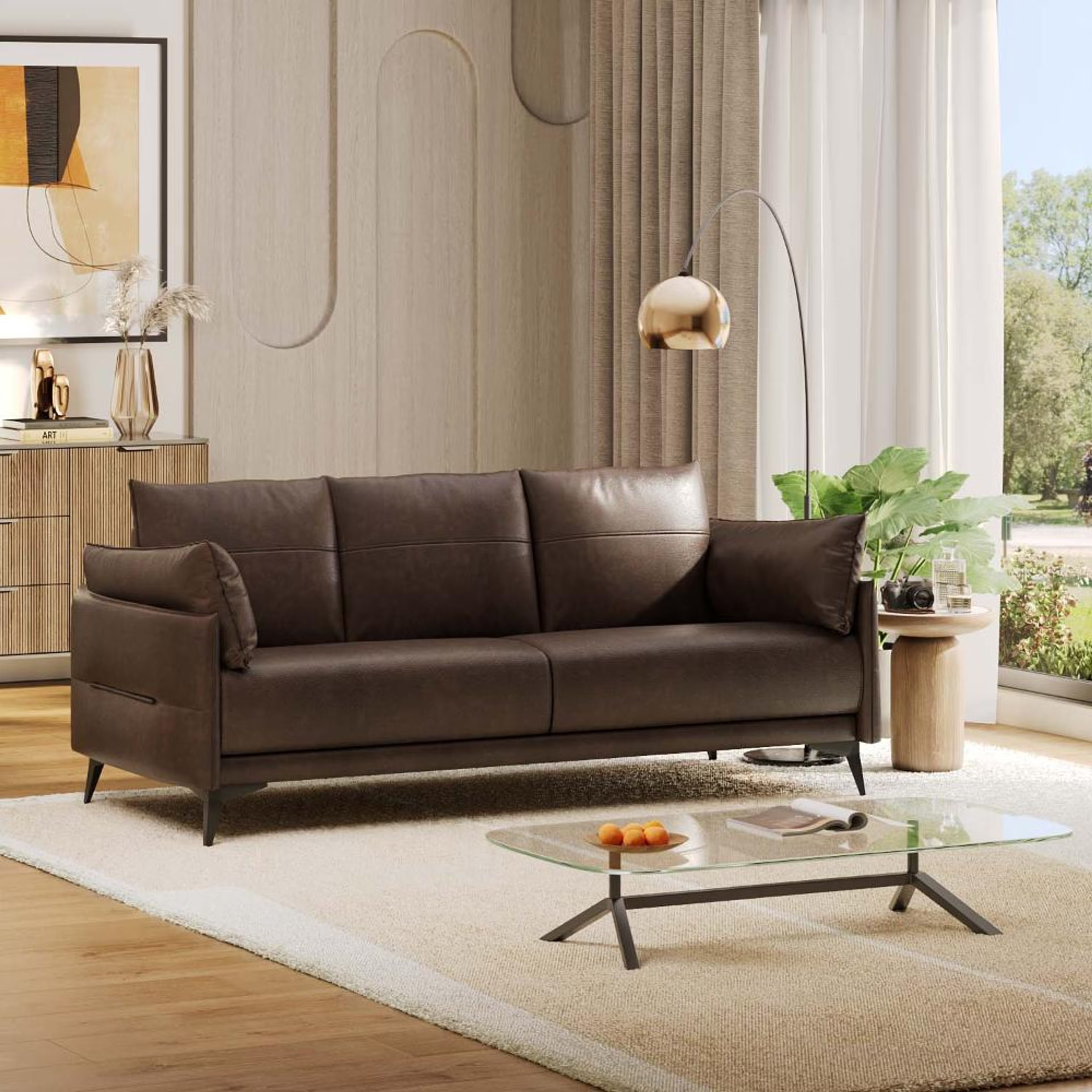 Wakefit Komodo Sofa - Three Seater Regular, 3 Seater, Brown