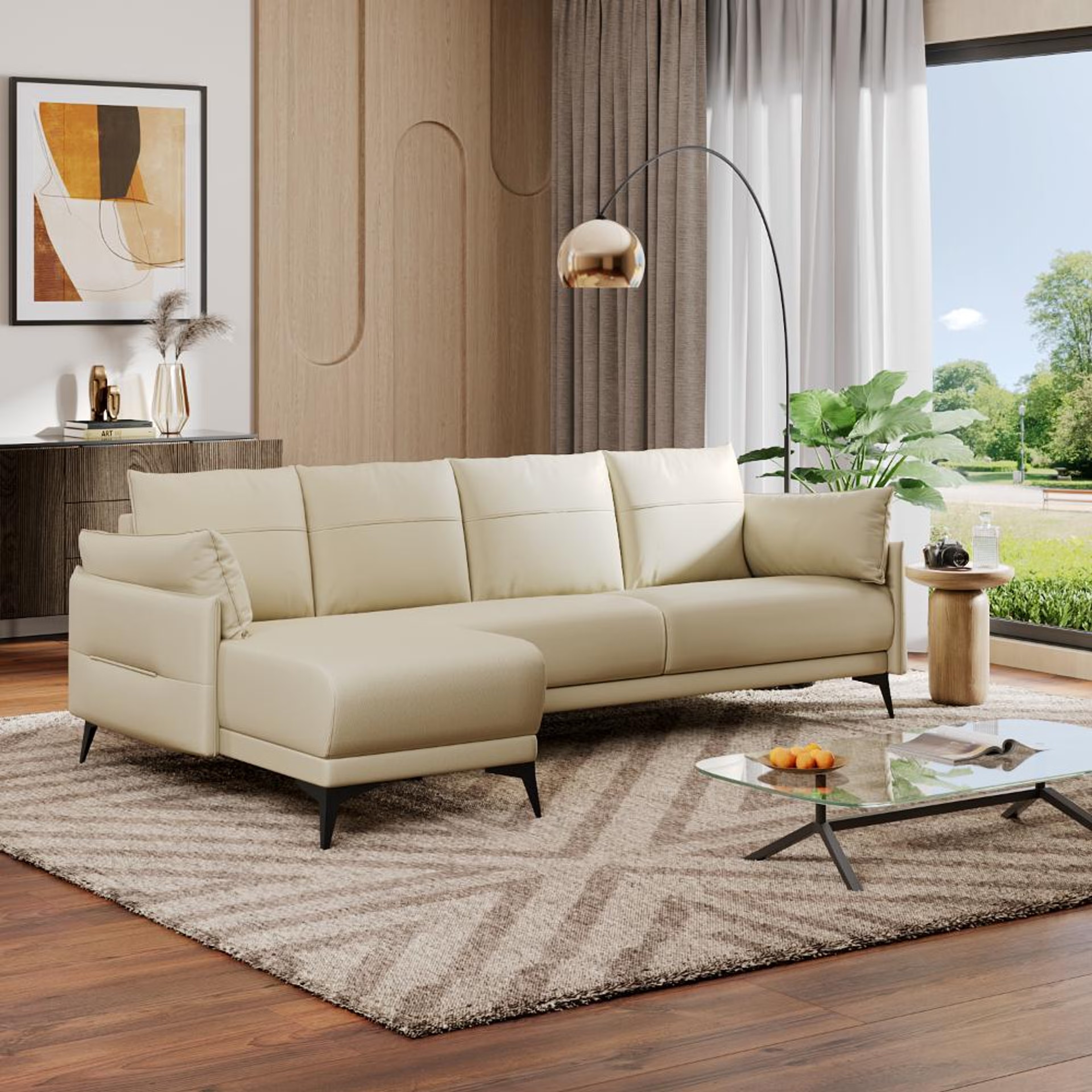 Komodo (3 Seater + Left Aligned Chaise) Sectional, Set (3 Seater + Left Aligned Chaise), Beige