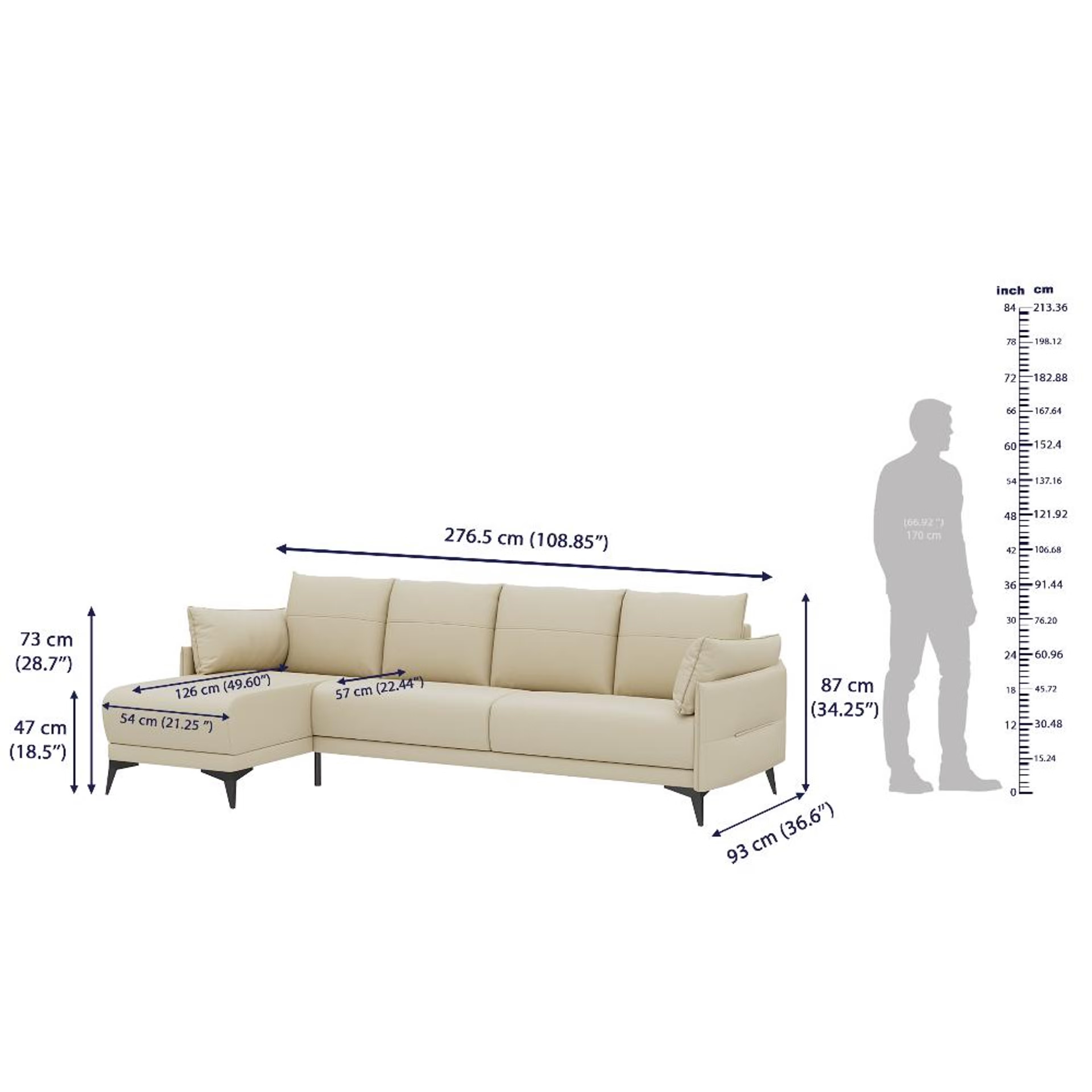 Komodo (3 Seater + Left Aligned Chaise) Sectional, Set (3 Seater + Left Aligned Chaise), Beige 8 Komodo (3 Seater + Left Aligned Chaise) Sectional, Set (3 Seater + Left Aligned Chaise), Beige