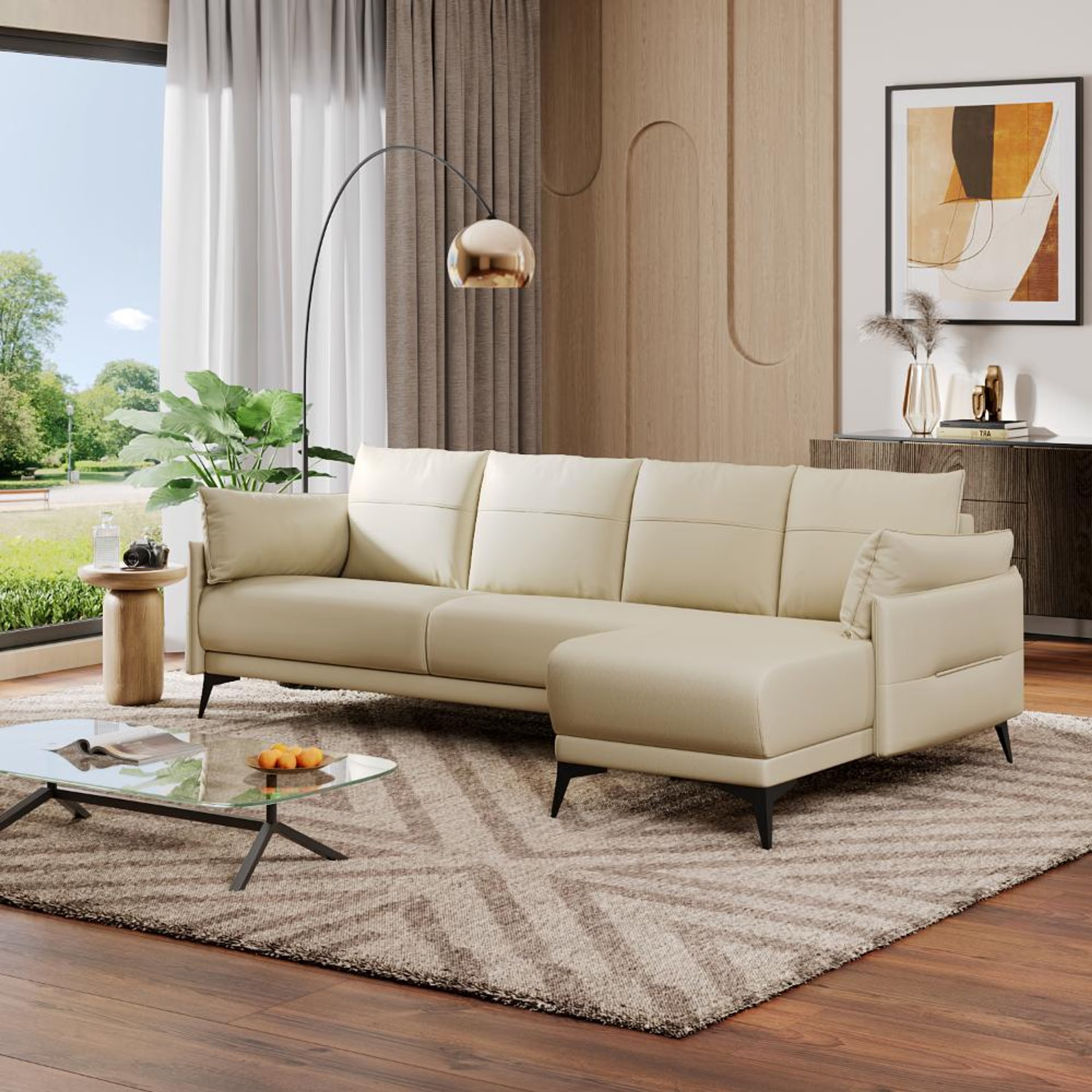 Home 34 Komodo (3 Seater+ Right Aligned Chaise) Sectional, Set (3 Seater + Right Aligned Chaise), Beige