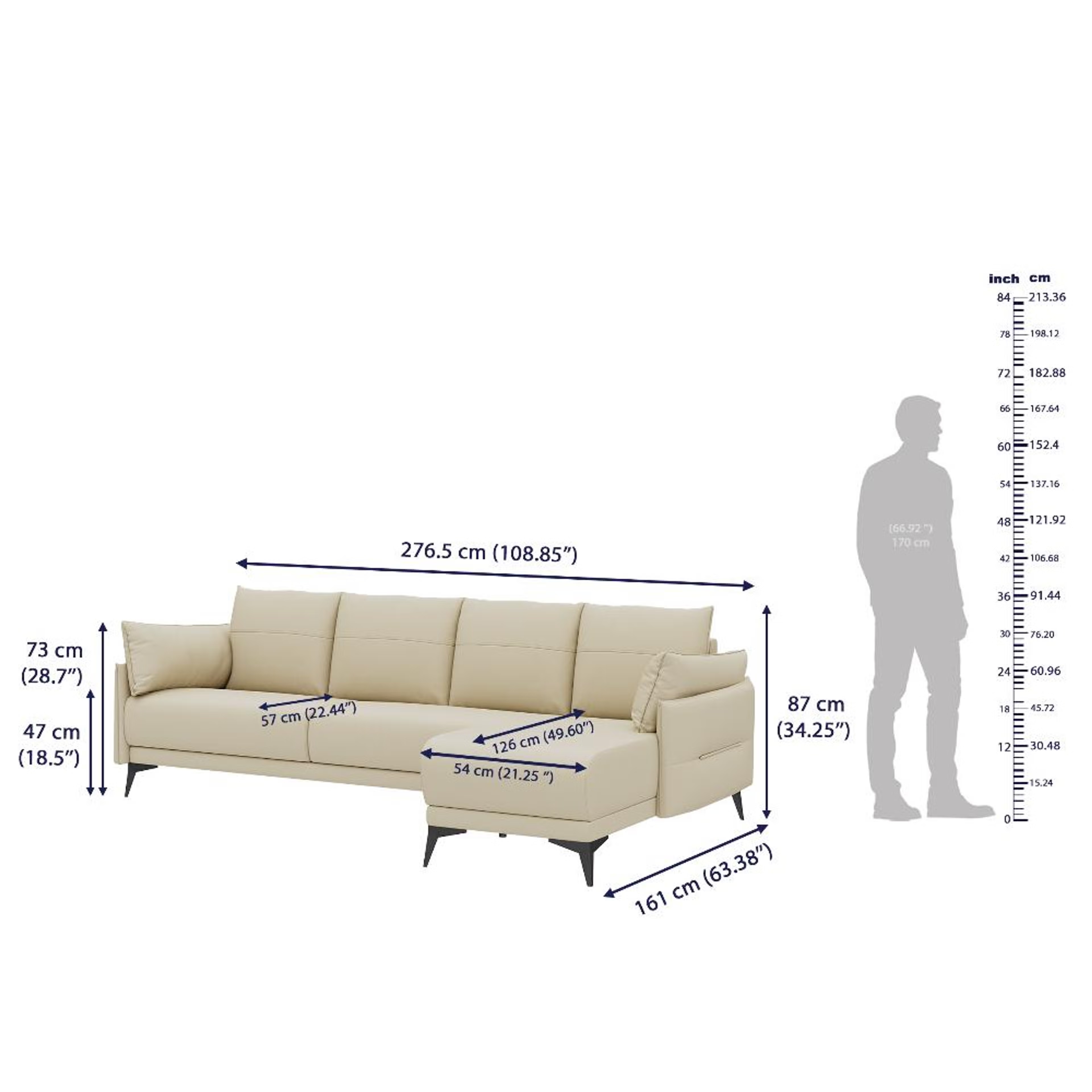 Komodo (3 Seater+ Right Aligned Chaise) Sectional, Set (3 Seater + Right Aligned Chaise), Beige 8 Komodo (3 Seater+ Right Aligned Chaise) Sectional, Set (3 Seater + Right Aligned Chaise), Beige
