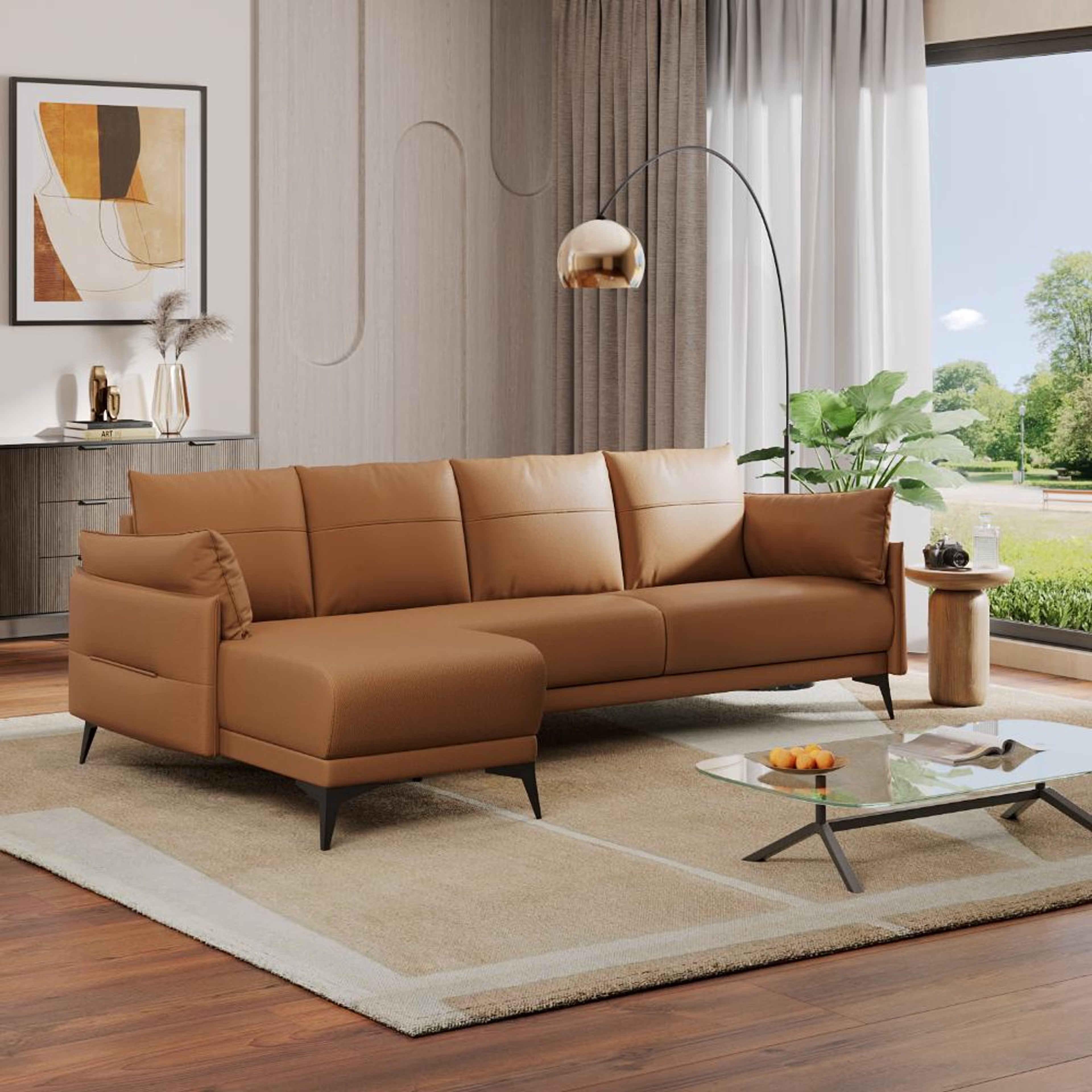 Komodo (3 Seater + Left Aligned Chaise) Sectional, Set (3 Seater + Left Aligned Chaise), Camel