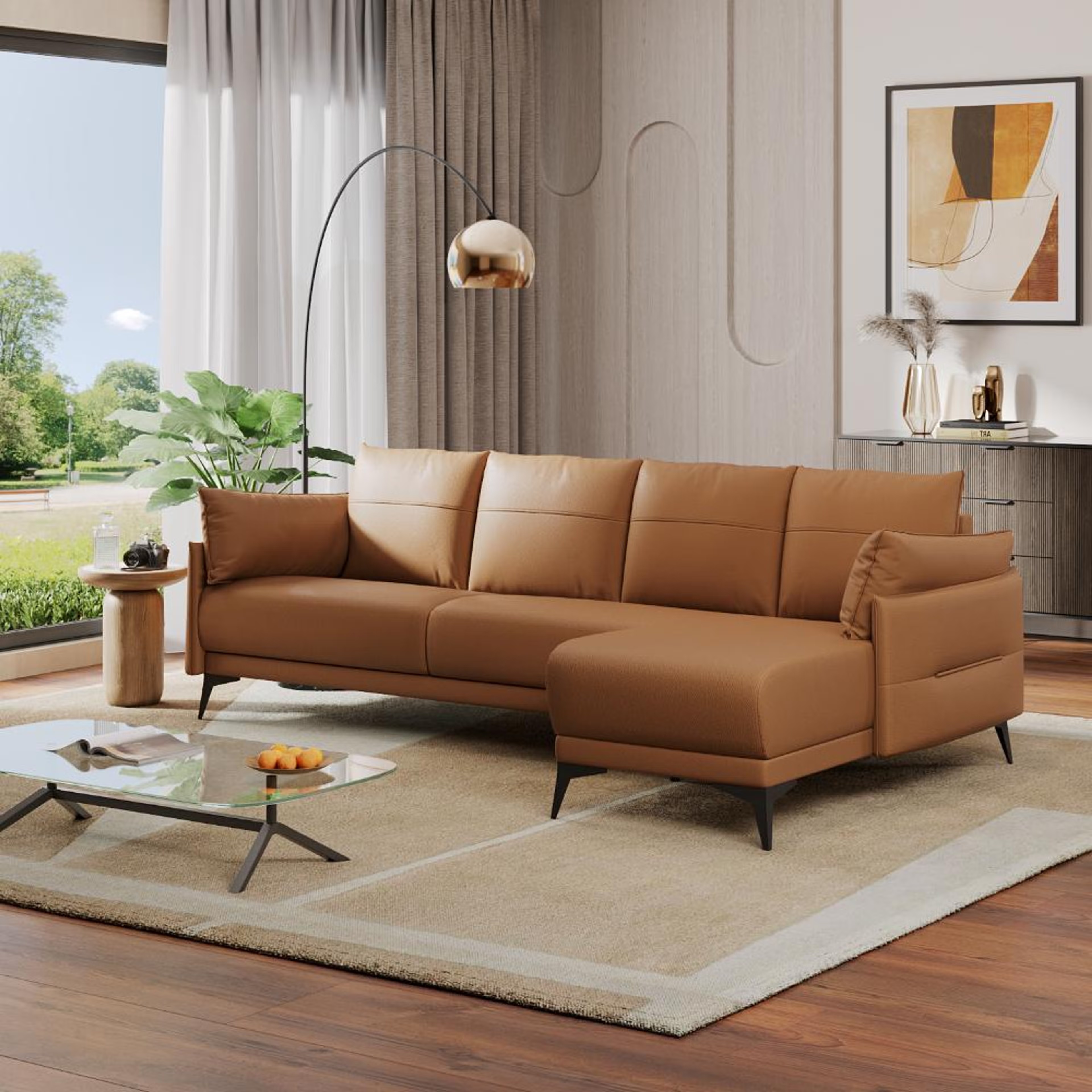 Home 32 Komodo (3 Seater+ Right Aligned Chaise) Sectional, Set (3 Seater + Right Aligned Chaise), Camel