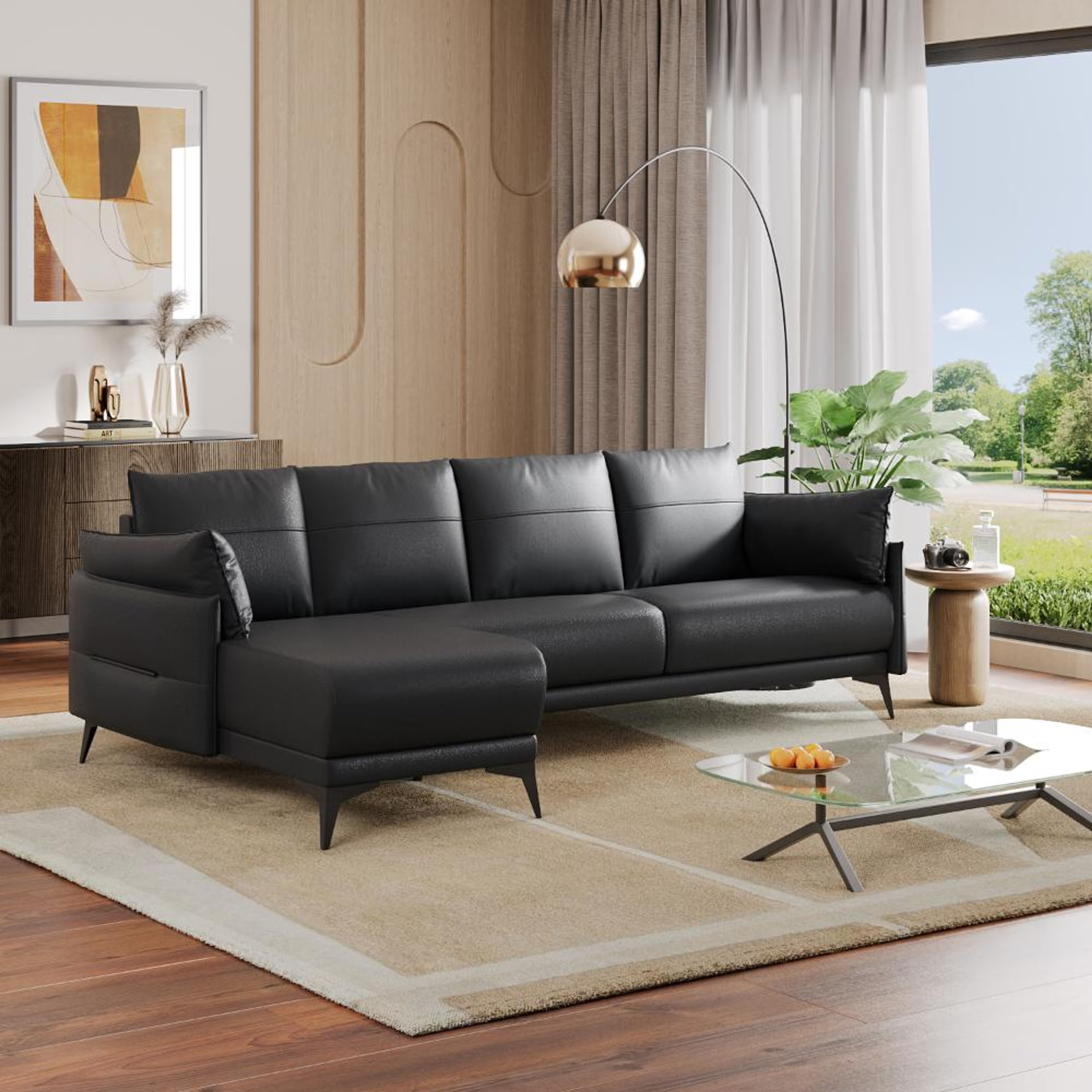 Komodo (3 Seater + Left Aligned Chaise) Sectional, Set (3 Seater + Left Aligned Chaise), Black
