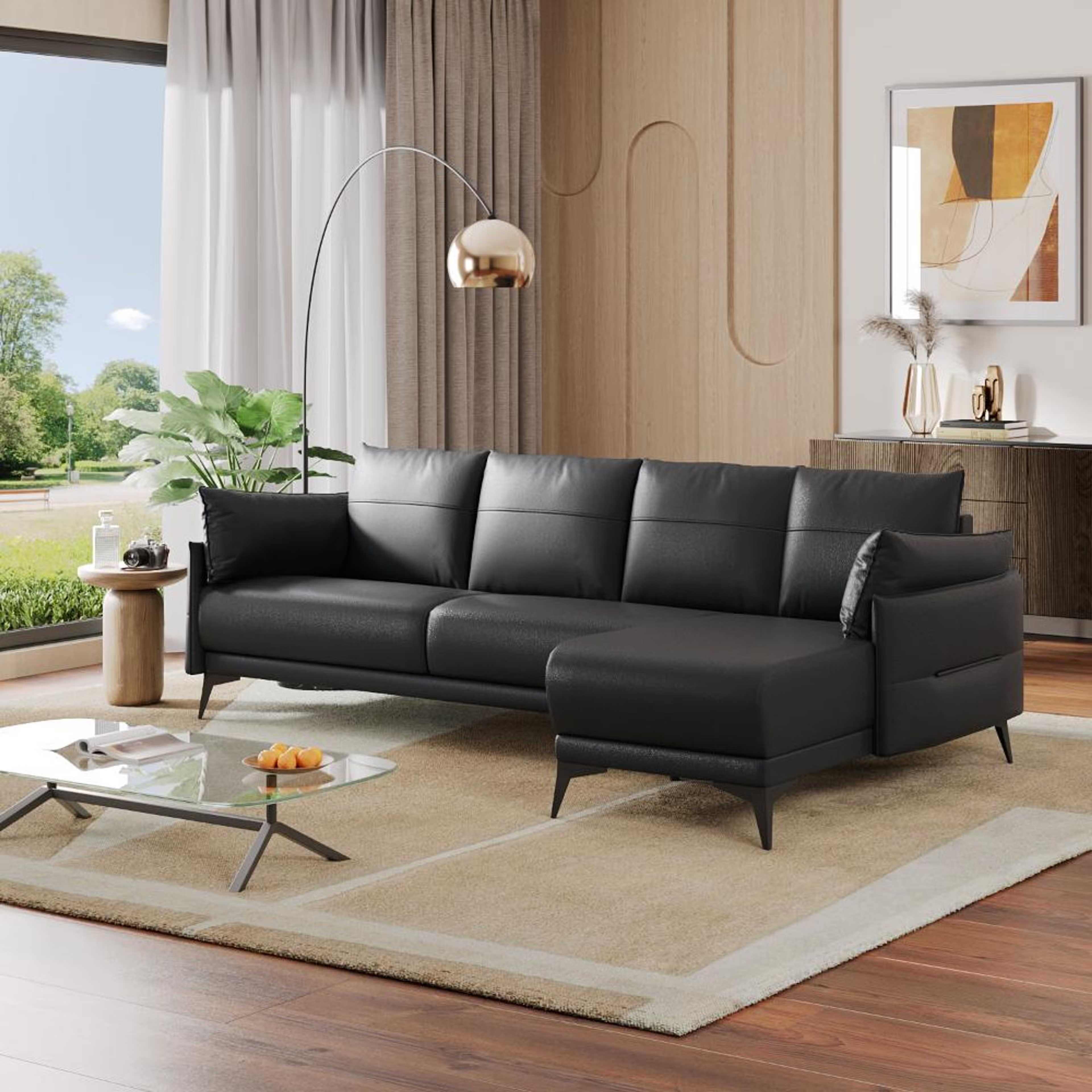 Komodo (3 Seater+ Right Aligned Chaise) Sectional, Set (3 Seater + Right Aligned Chaise), Black
