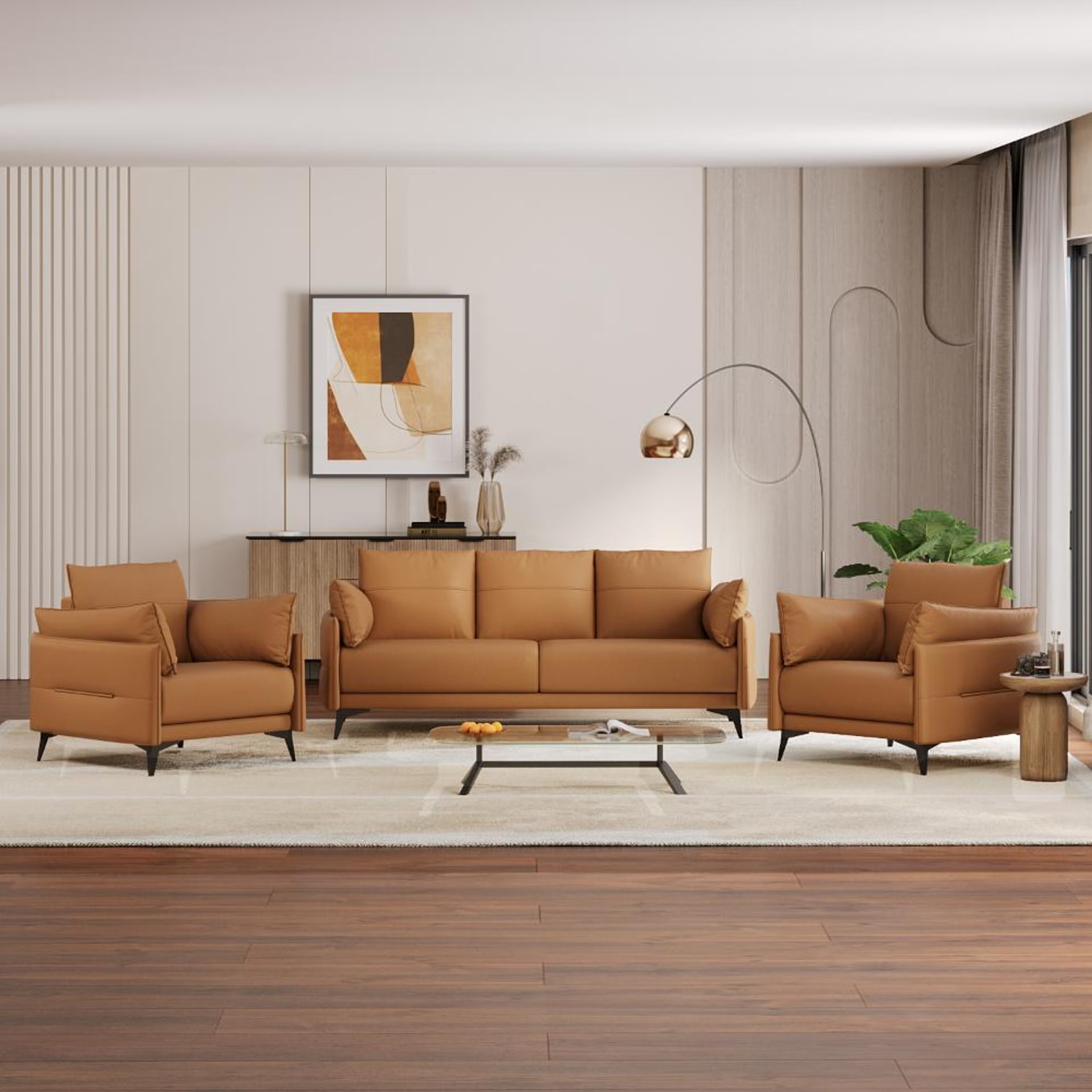 Home 30 Wakefit Komodo Sofa Set (3+1+1) Seater Regular, Set (3+1+1), Camel