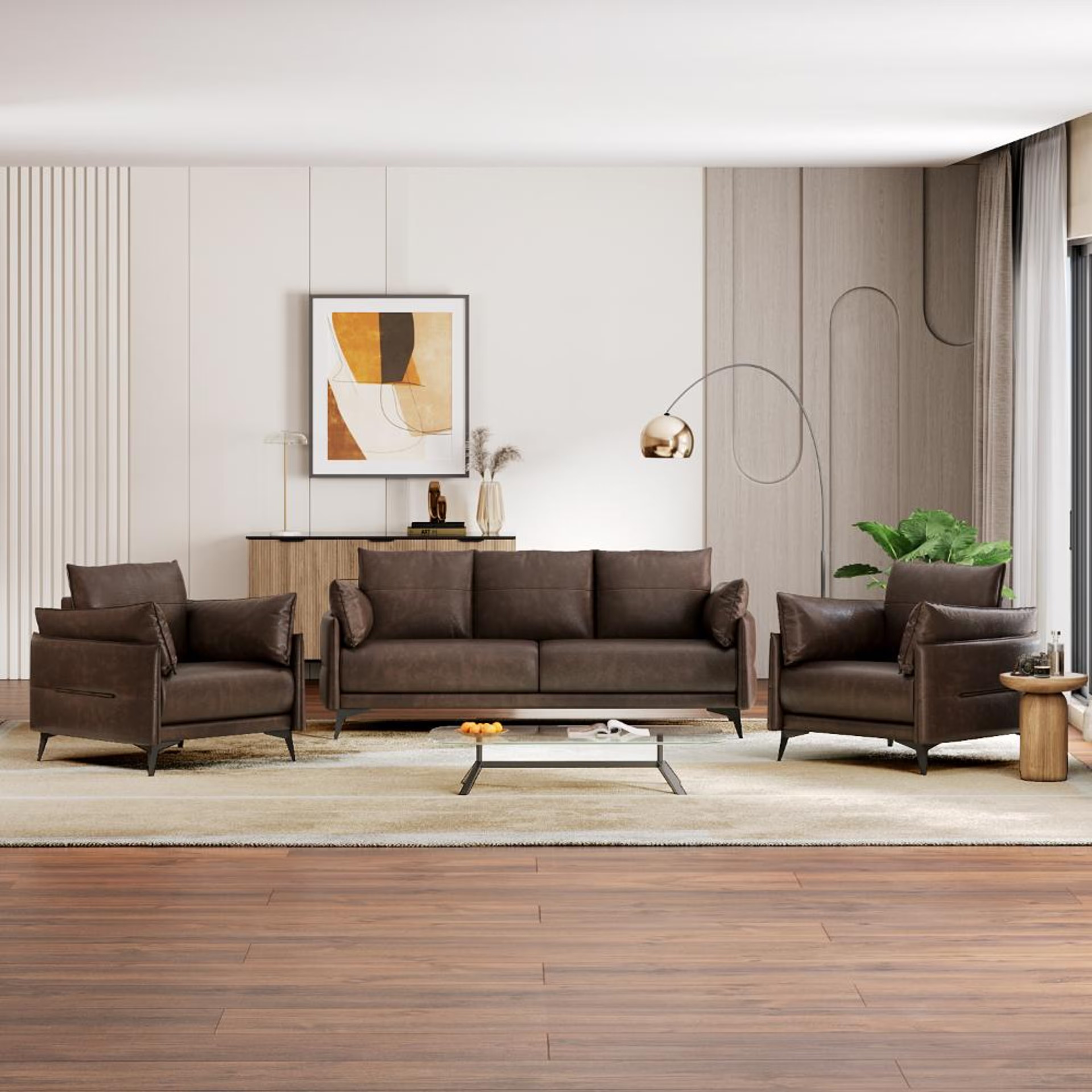 Wakefit Komodo Sofa Set (3+1+1) Seater Regular, Set (3+1+1), Brown