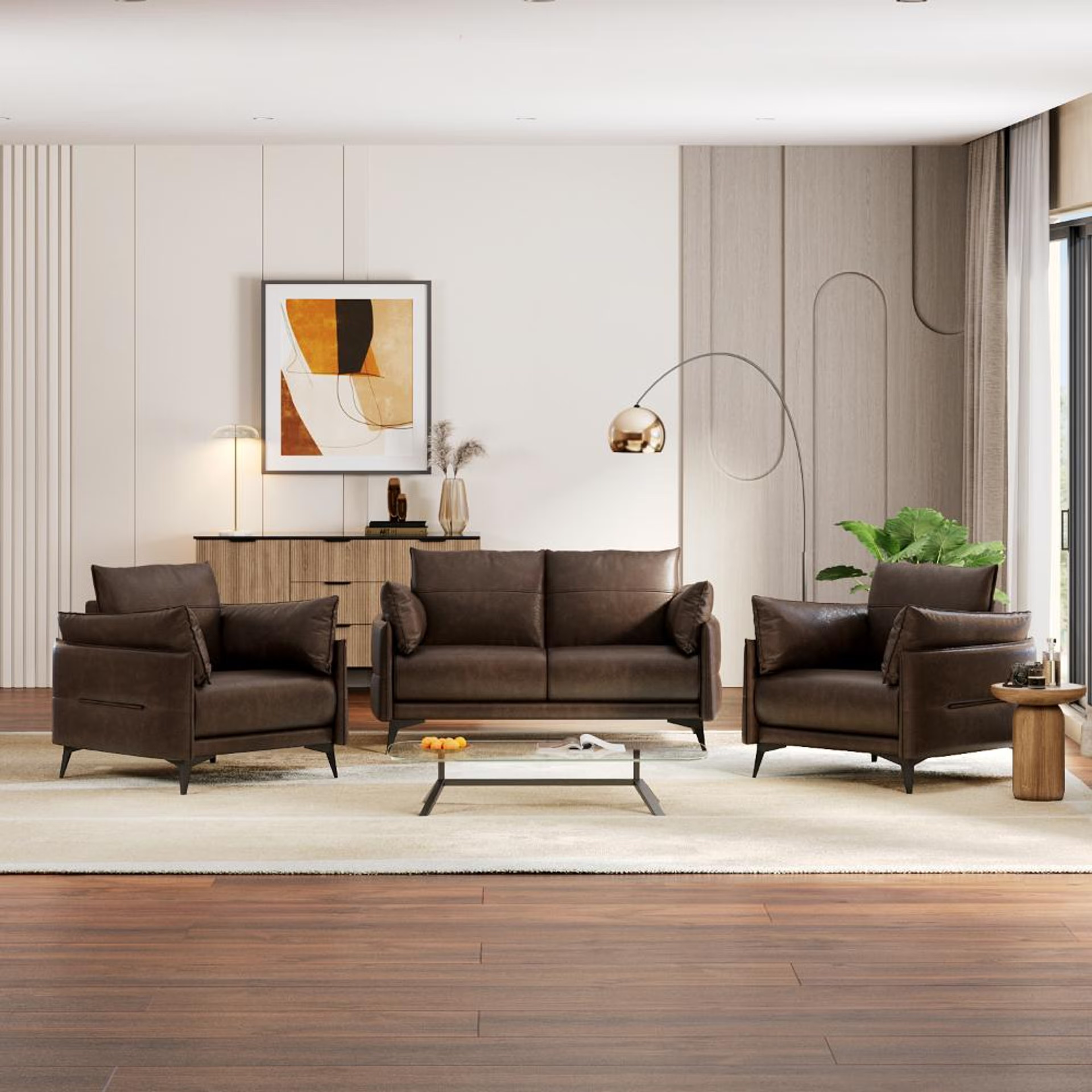 Wakefit Komodo Sofa Set (2+1+1) Seater Regular, Set (2+1+1), Brown