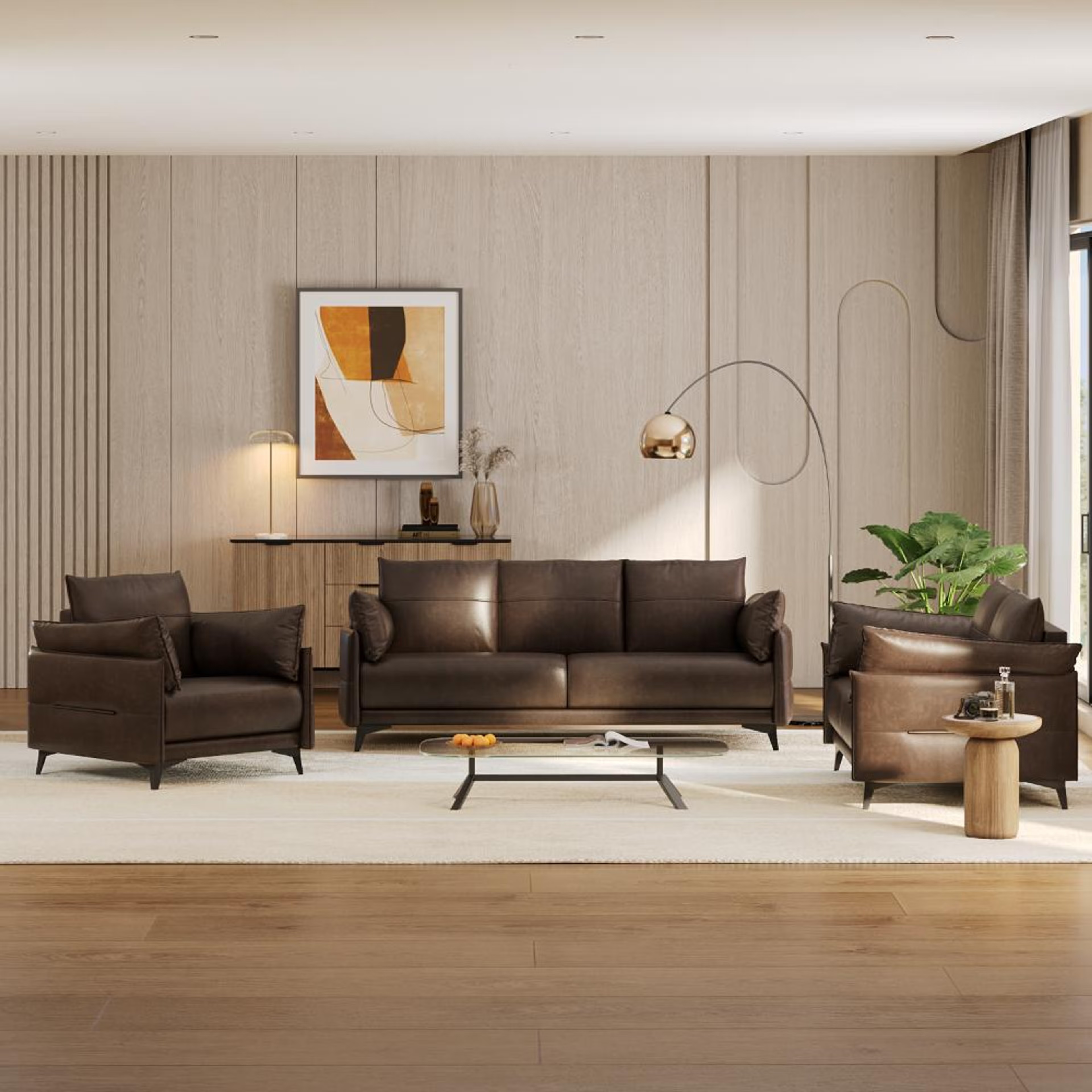 Wakefit Komodo Sofa Set (3+2+1) Seater Regular, Set (3+2+1), Brown