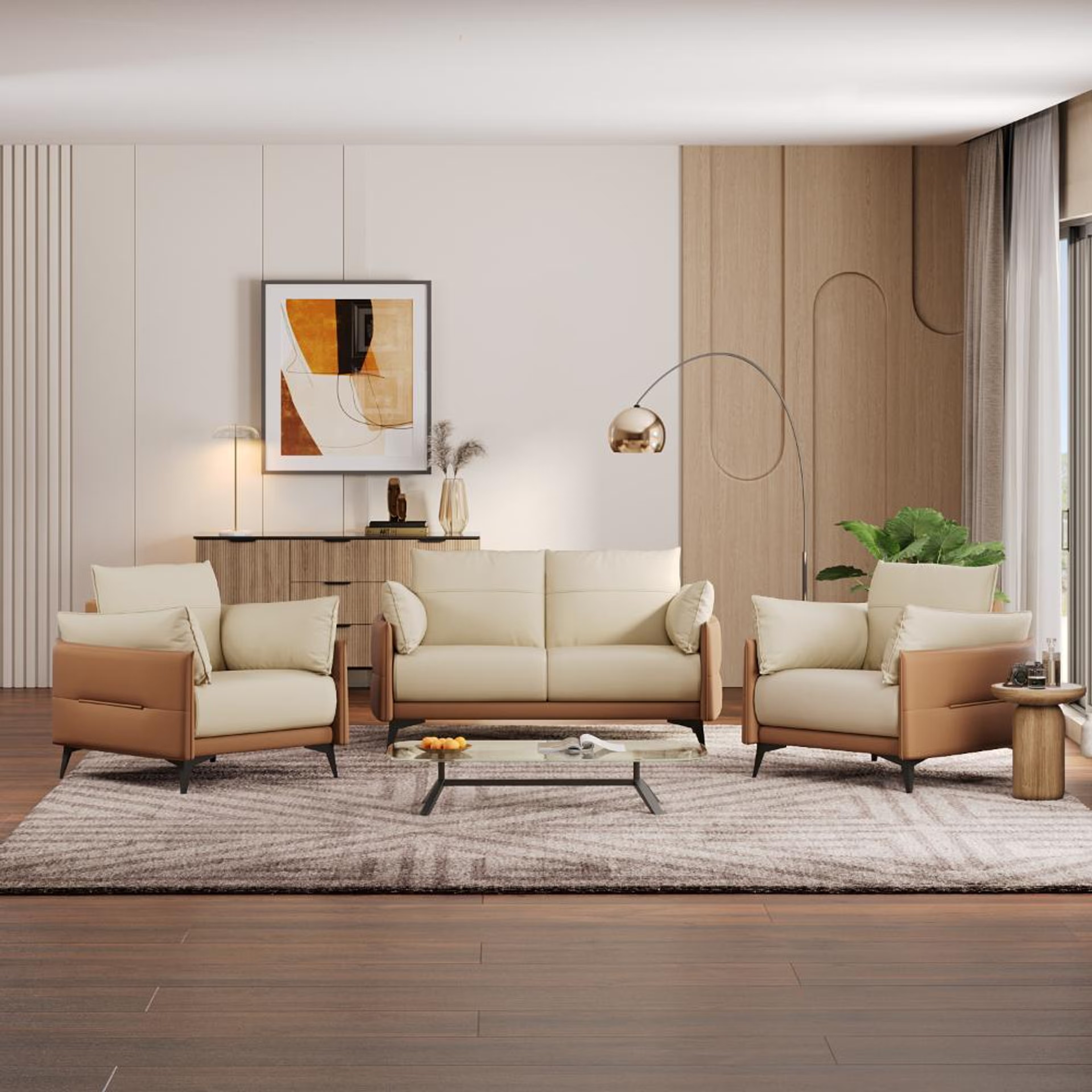 Home 40 Wakefit Komodo Sofa Set (2+1+1) Seater Regular, Set (2+1+1), Camel & Beige