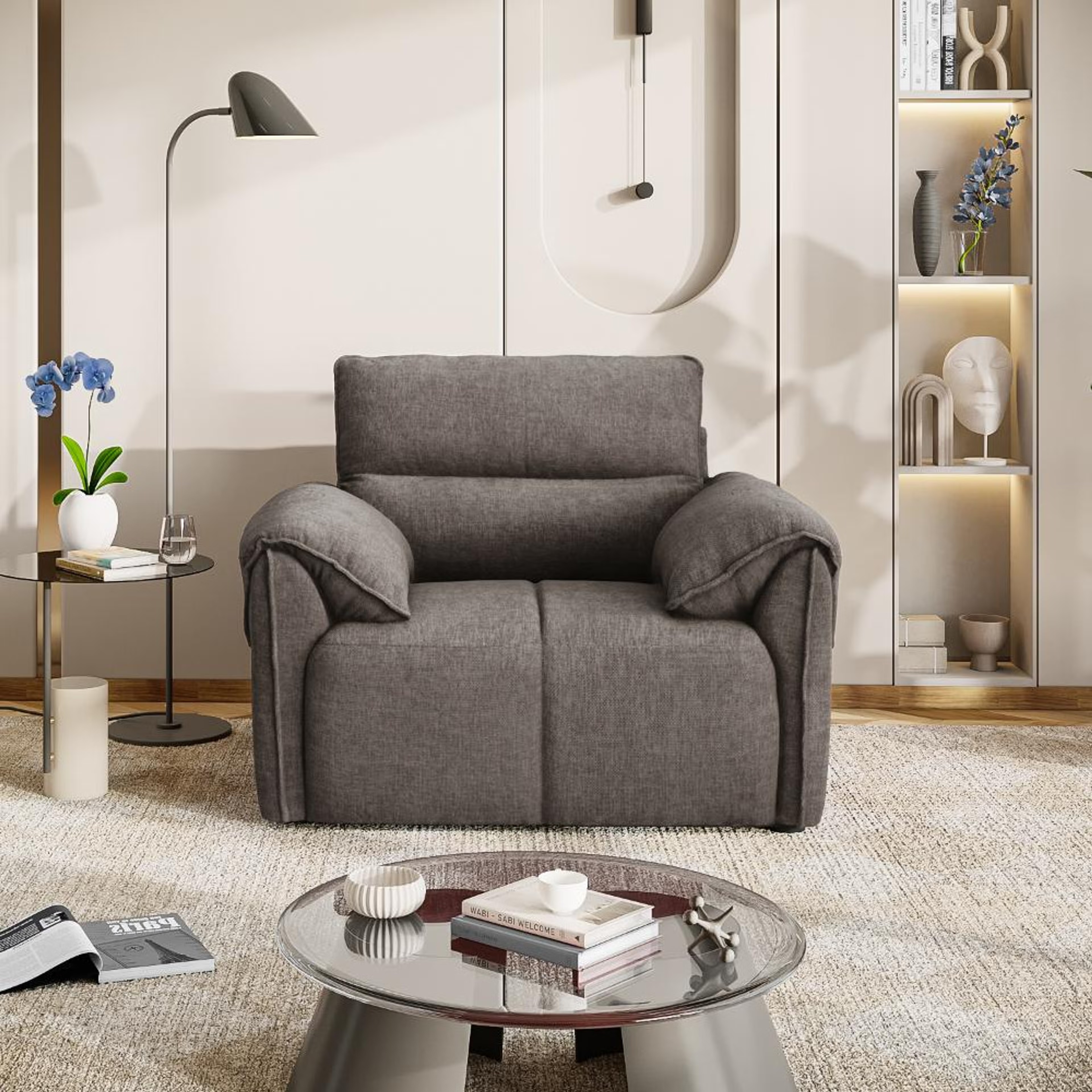 Wakefit Naxos Sofa - Single Seater Regular, 1 Seater, Grey
