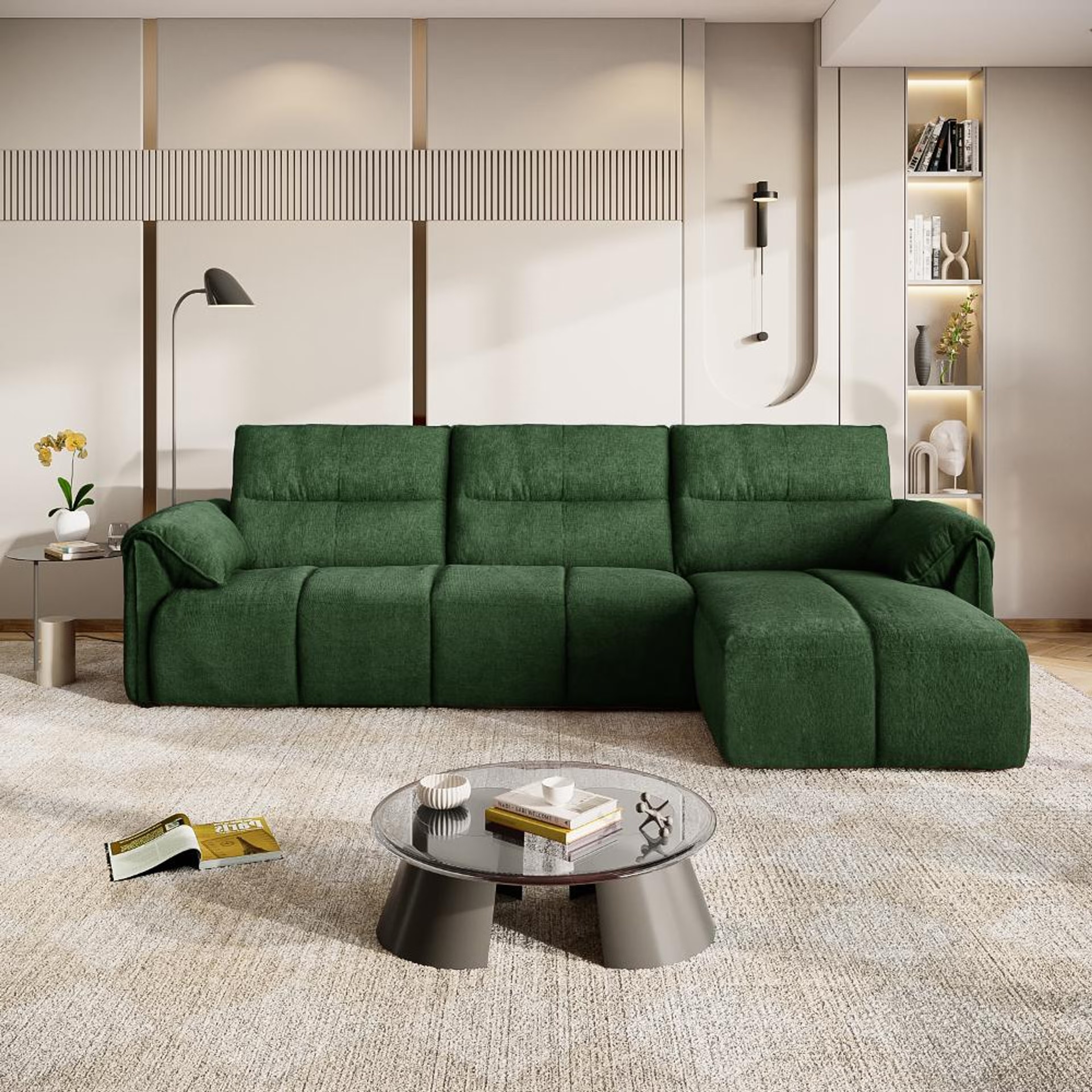 Home 35 Naxos (3 Seater+ Right Aligned Chaise) Sectional, Set (3 Seater + Right Aligned Chaise), Green