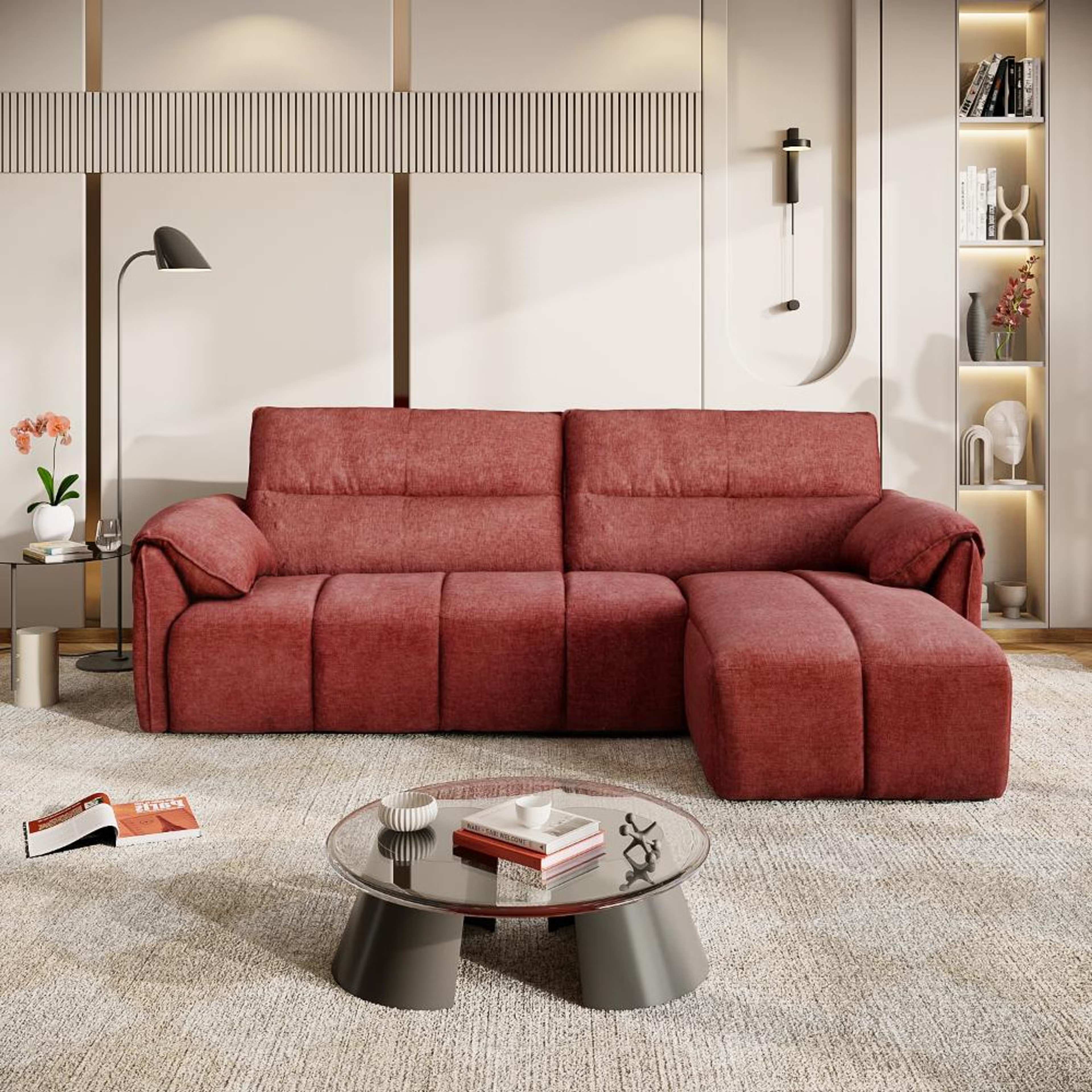 Home 32 Naxos (2 Seater+ Right Aligned Chaise) Sectional, Set (2 Seater + Right Aligned Chaise), Maroon