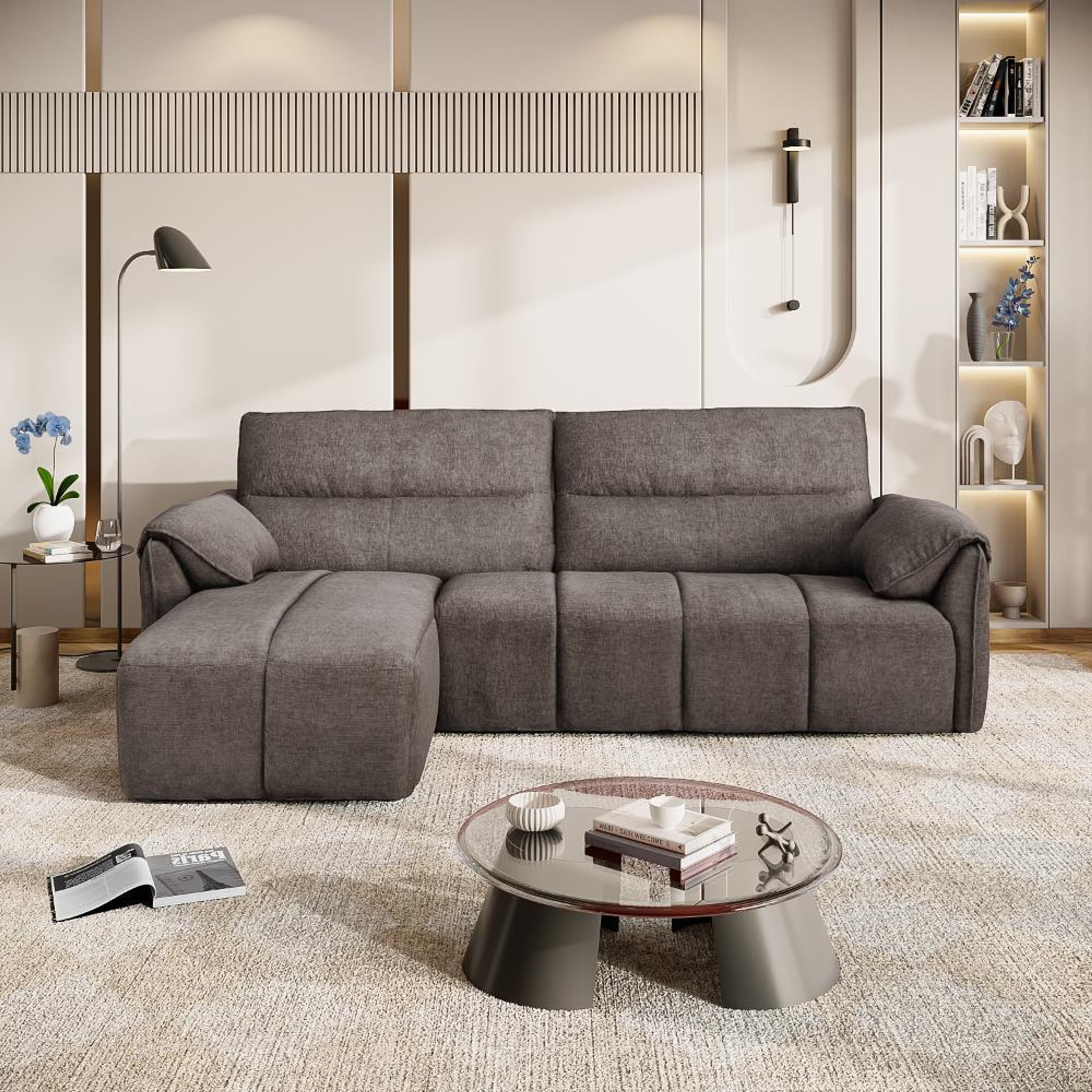 Naxos (2 Seater + Left Aligned Chaise) Sectional, Set (2 Seater + Left Aligned Chaise), Grey